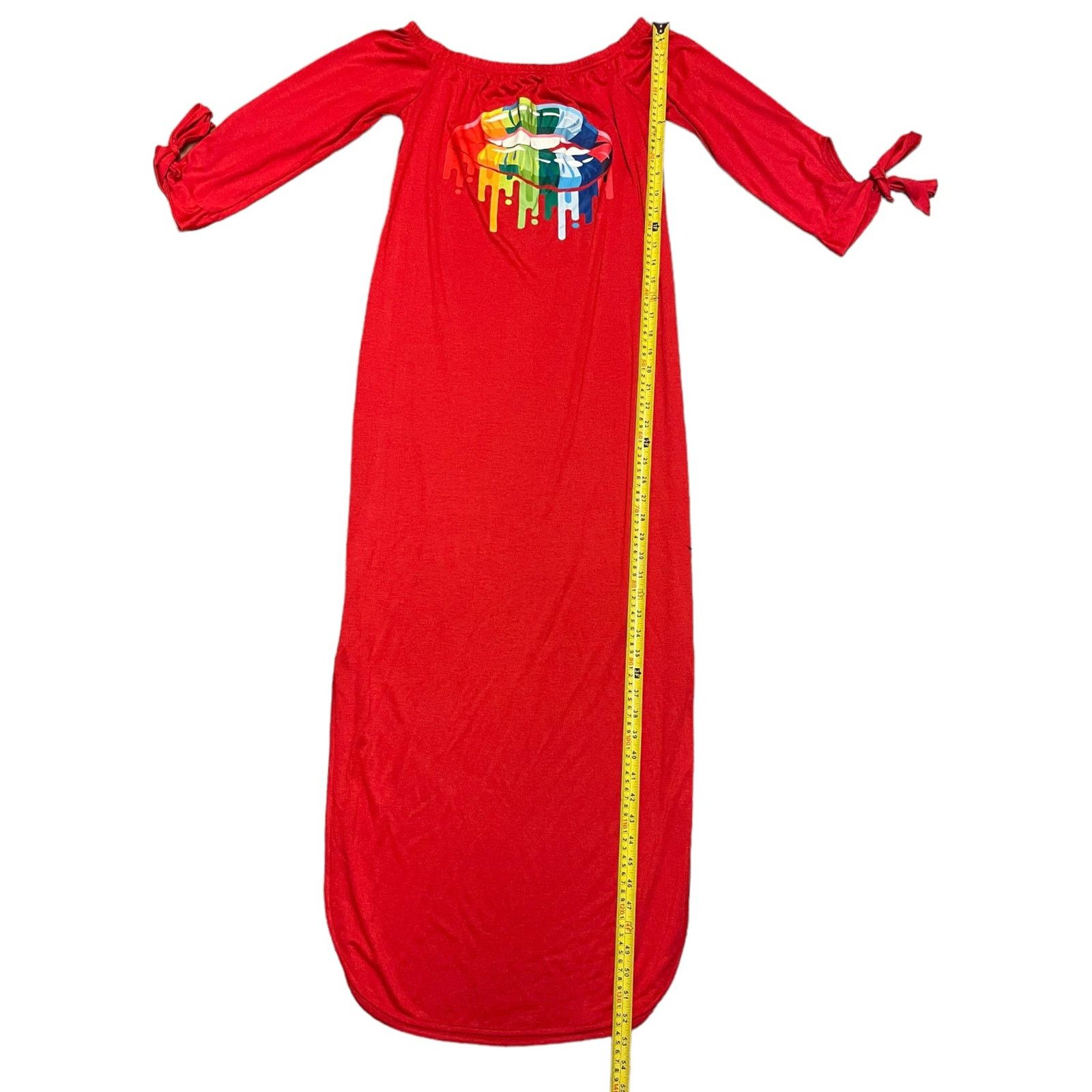 Other Red Rainbow Lips Off Shoulder Maxi Dress Size Medium Size M / US 6-8 / IT 42-44 - 2 Thumbnail
