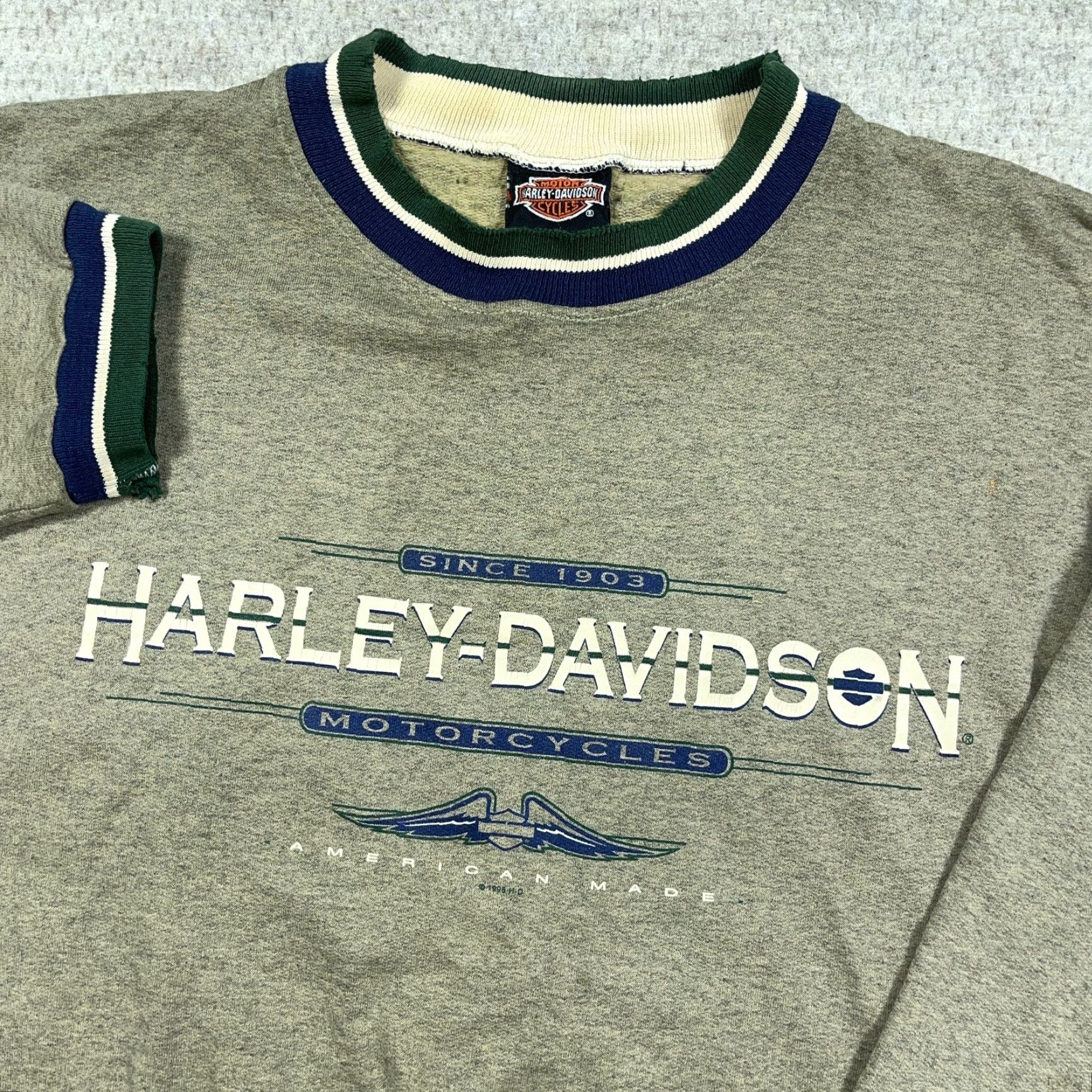 Harley Davidson VINTAGE Harley-Davidson Sweatshirt Men XL Green Crewneck 90s USA Ringer Size US XL / EU 56 / 4 - 3 Thumbnail