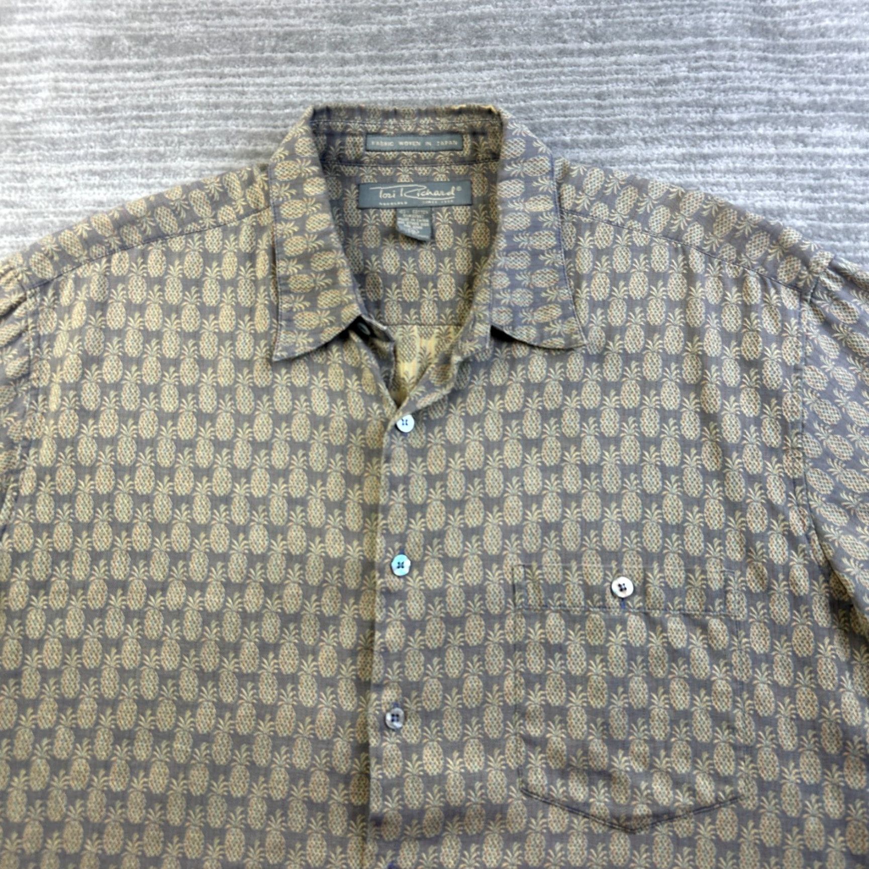 Tori Richard Tori Richard Shirt XL Mens Gray Beige Pineapple Button Up Hawaiian Size US XL / EU 56 / 4 - 3 Thumbnail