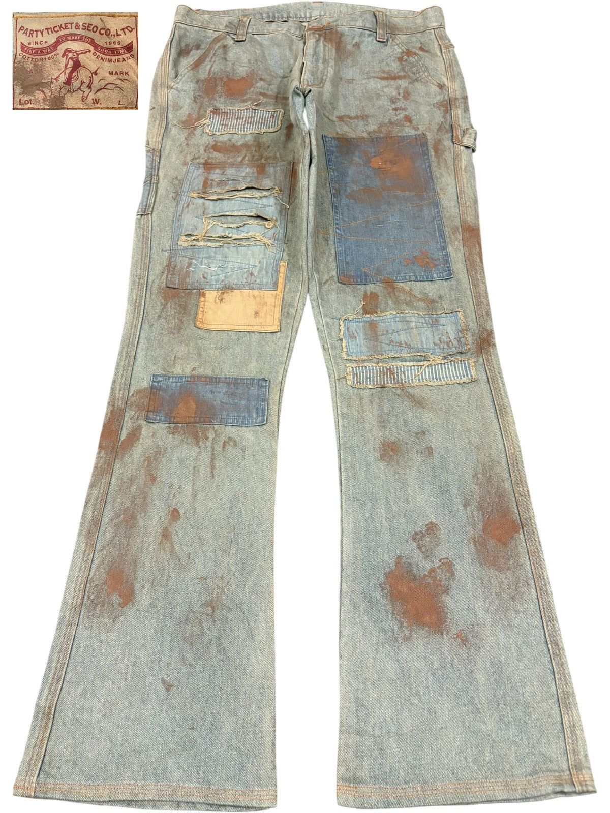 Japanese Brand Vintage Japanese Rusty Painted Patch Flare Jeans Size US 33 - 1 Thumbnail