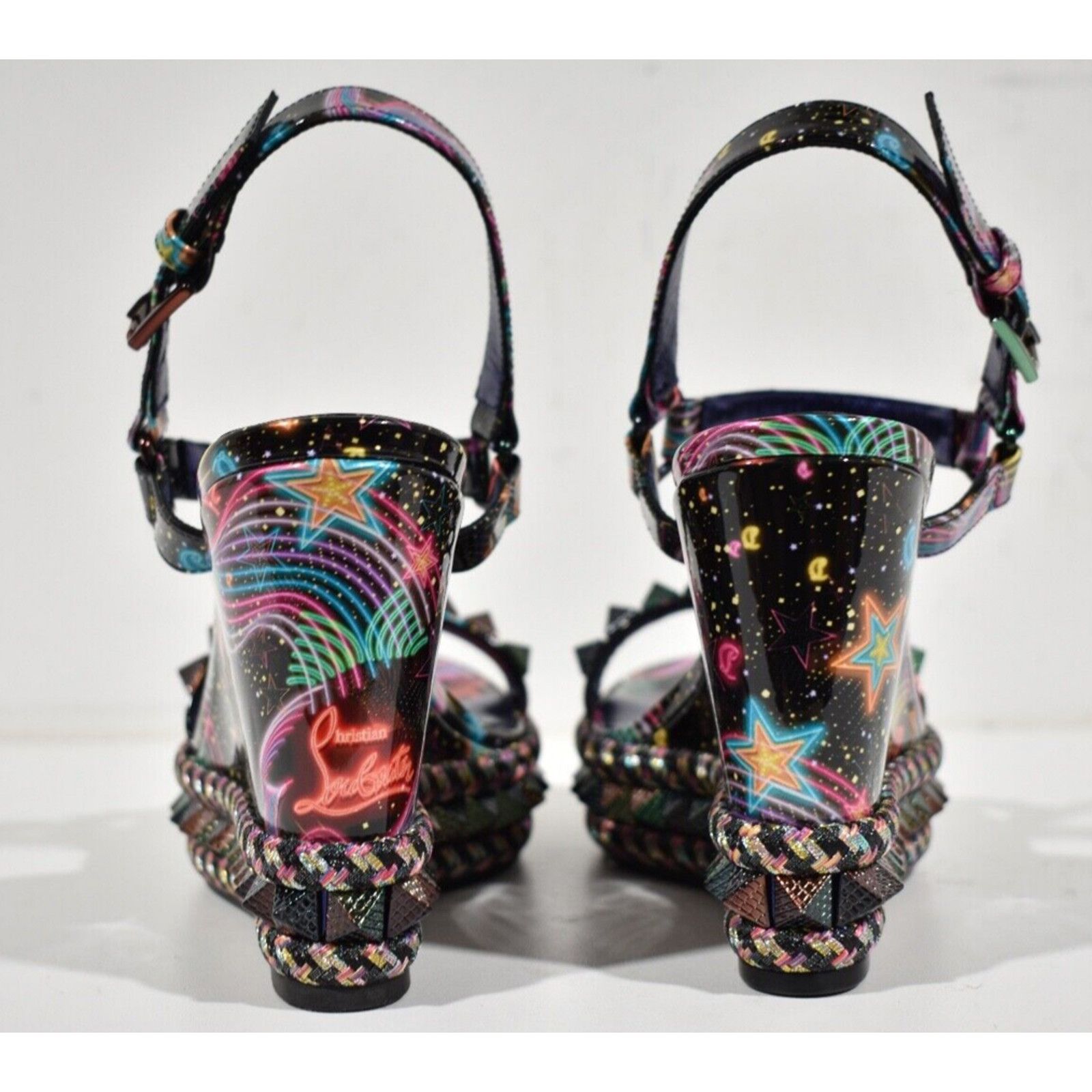 Christian Louboutin Pyraclou 110 Black Starlight Platform Wedge Sandal Heel 36 Size US 6 / IT 36 - 11 Thumbnail