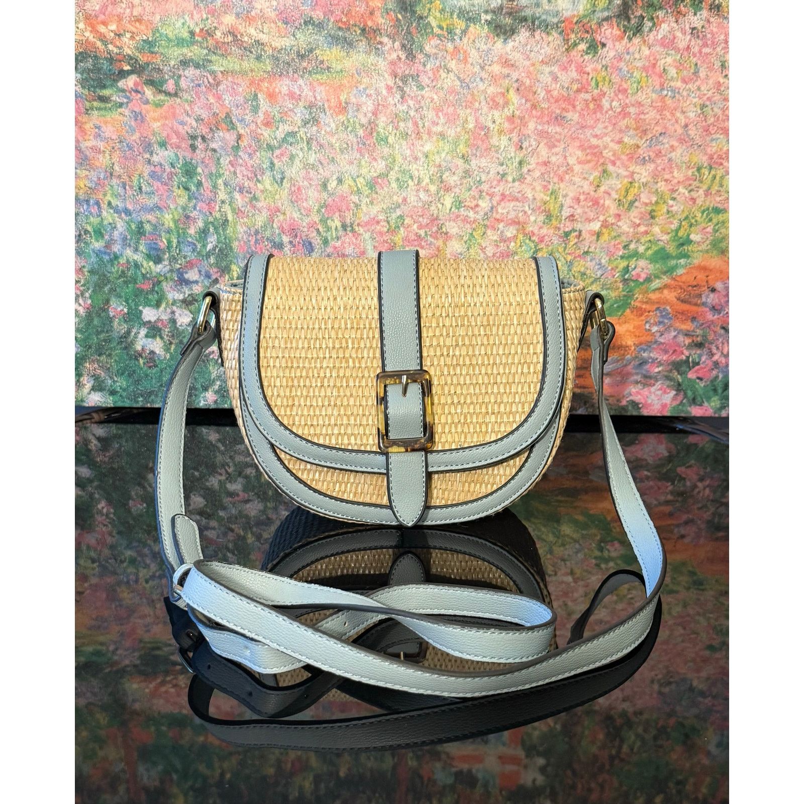 Euc Izzy & Ali Straw/vegan Leather Crossbody Or Shoulder Bag in Beige, Women's