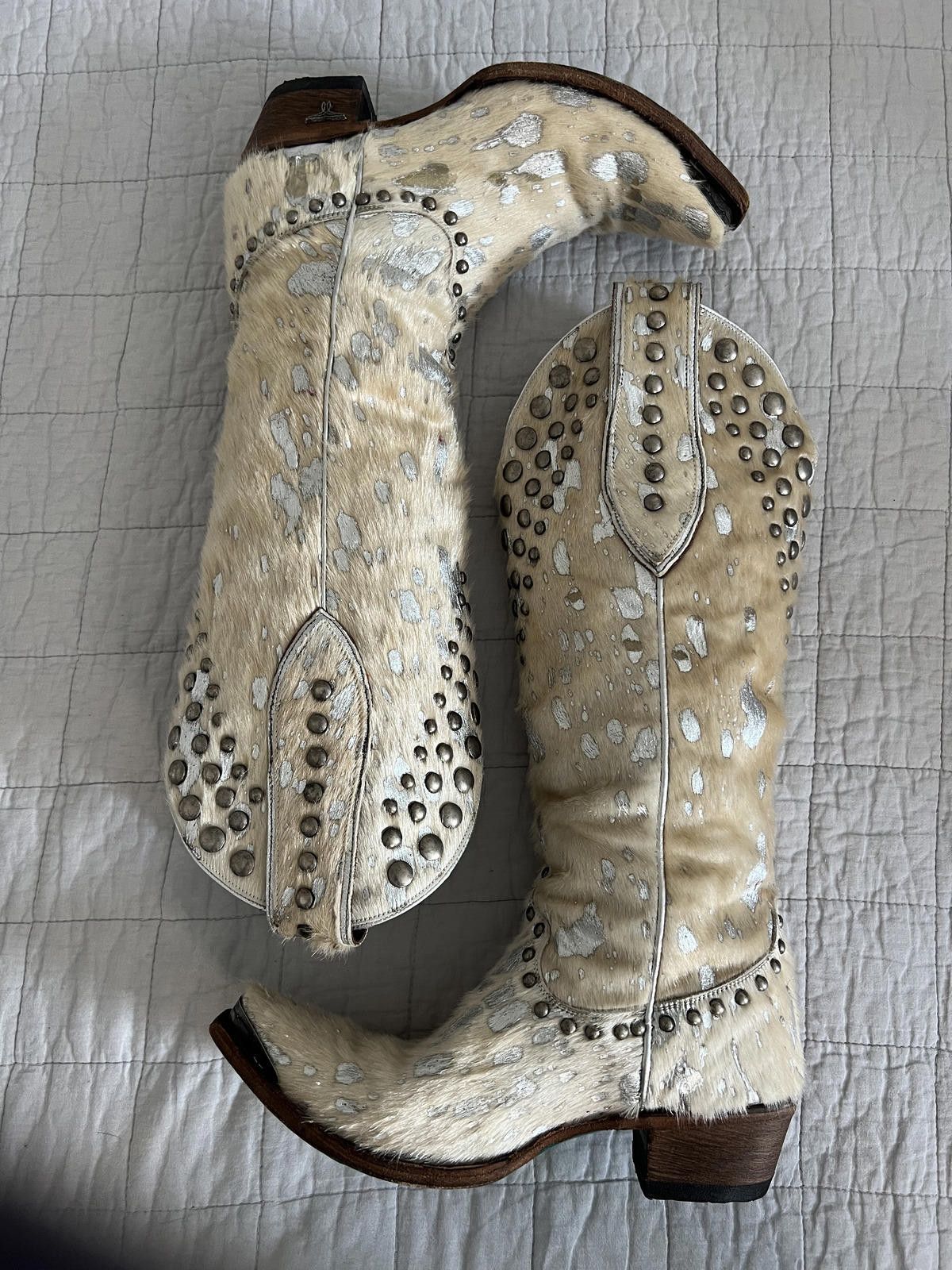 Other Lane Pony Hair & Metallic Studded Western Boots, Snip Toe Size US 8 / IT 38 - 3 Thumbnail