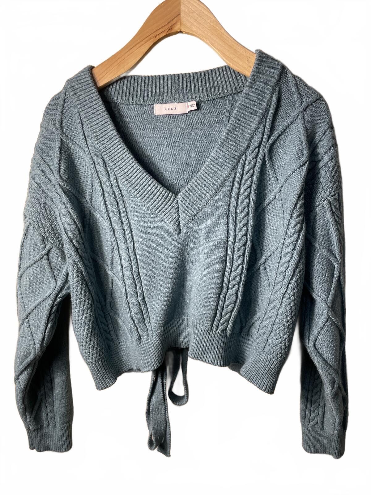 Luchiano Visconti Lush Cable Knit V Neck Sweater Women's Small Blue Bow Tie Size S / US 4 / IT 40 - 6 Thumbnail