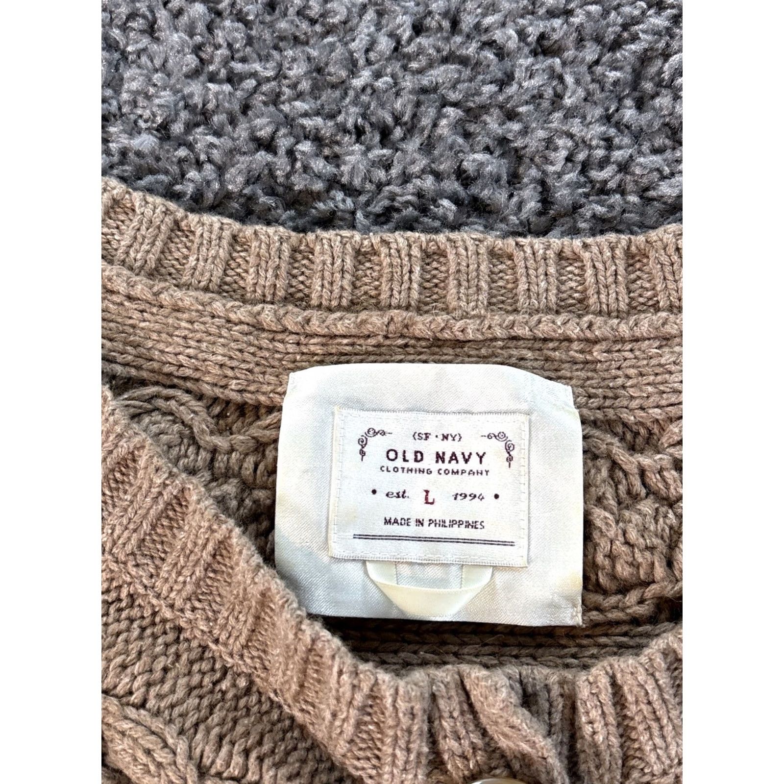 Old Navy VINTAGE Old Navy Cardigan Sweater Womens Large L Brown Lambswool Fitted Crew Neck Knit Wool Cotton Chair? Size L / US 10 / IT 46 - 4 Thumbnail