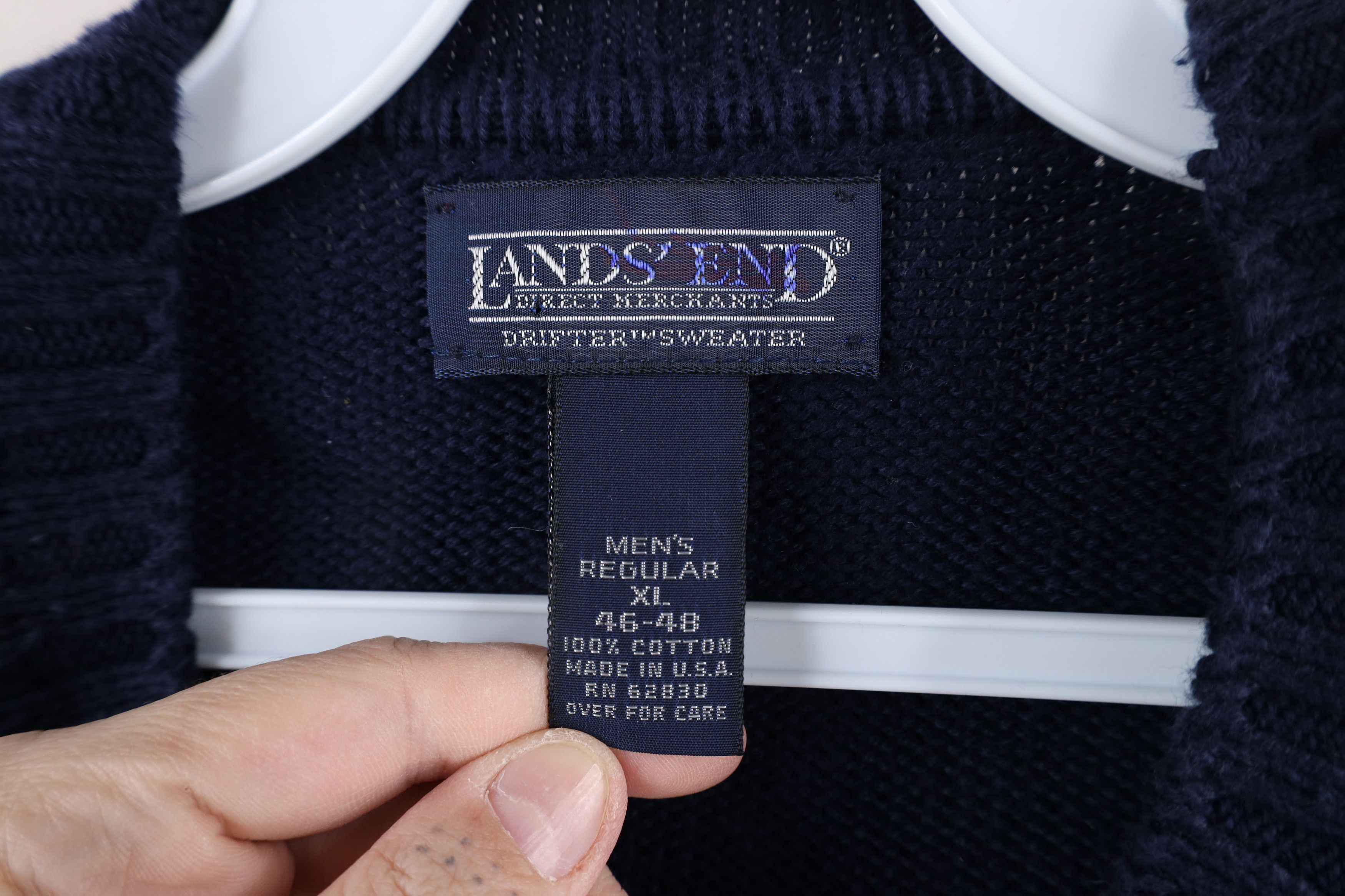 Lands' End × Vintage Vintage 90s Lands End Blank Cotton Knit Sweater Blue USA Size US XL / EU 56 / 4 - 5 Thumbnail