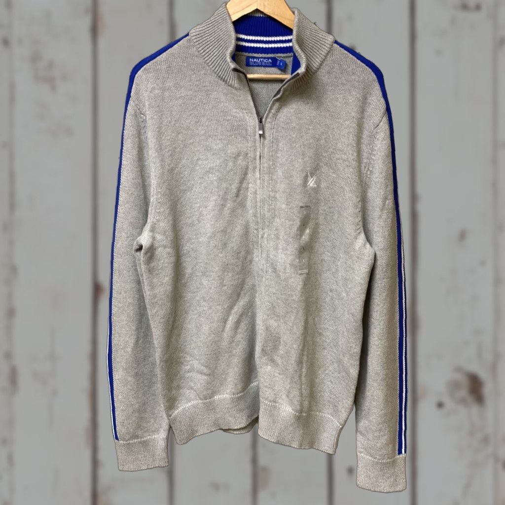 Nautica Nautica Men’s Large Gray Full Zip Sweater Racing Stripe Blue Sail NWT New Size US L / EU 52-54 / 3 - 1 Thumbnail