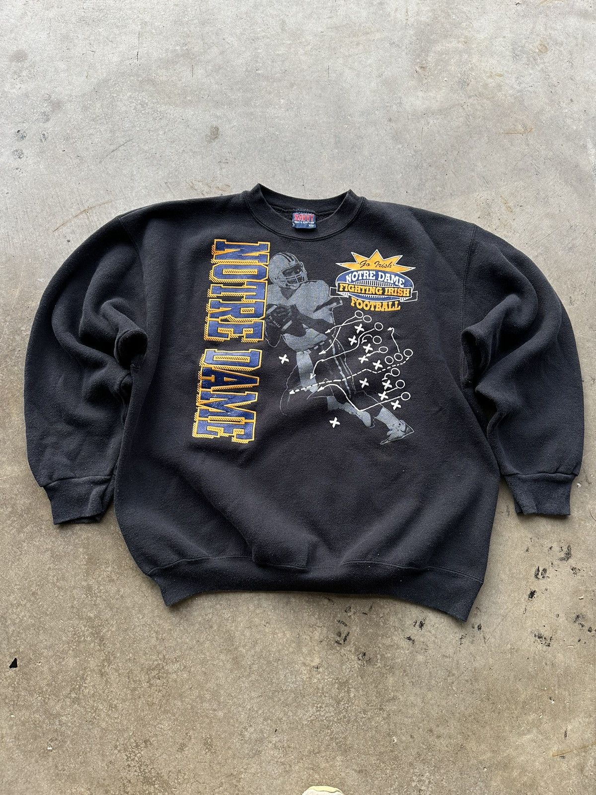 image of NCAA x Vintage 90’S Notre Dame Football Crewneck in Black, Men's (Size XL)