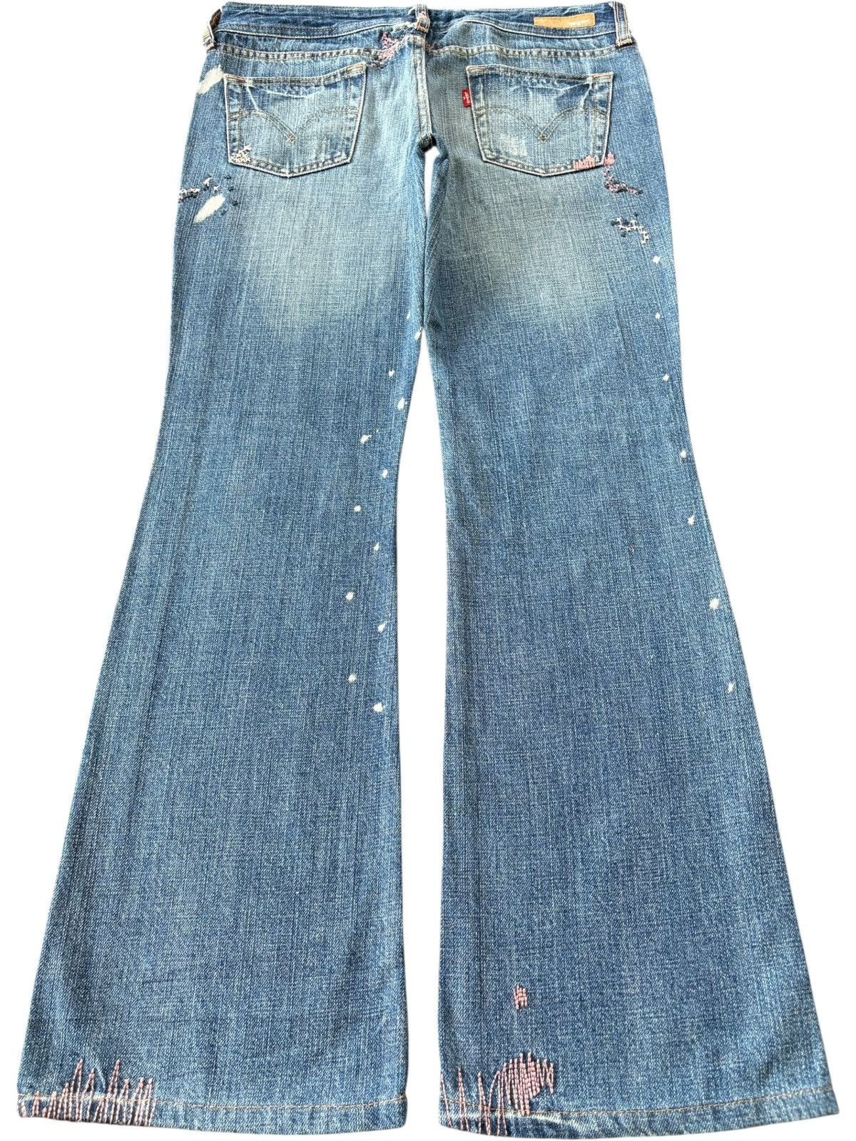Levi's Vintage 90s Levis 553 Flare Rare Design Distressed Jeans Size 32" / US 10 / IT 46 - 2 Thumbnail