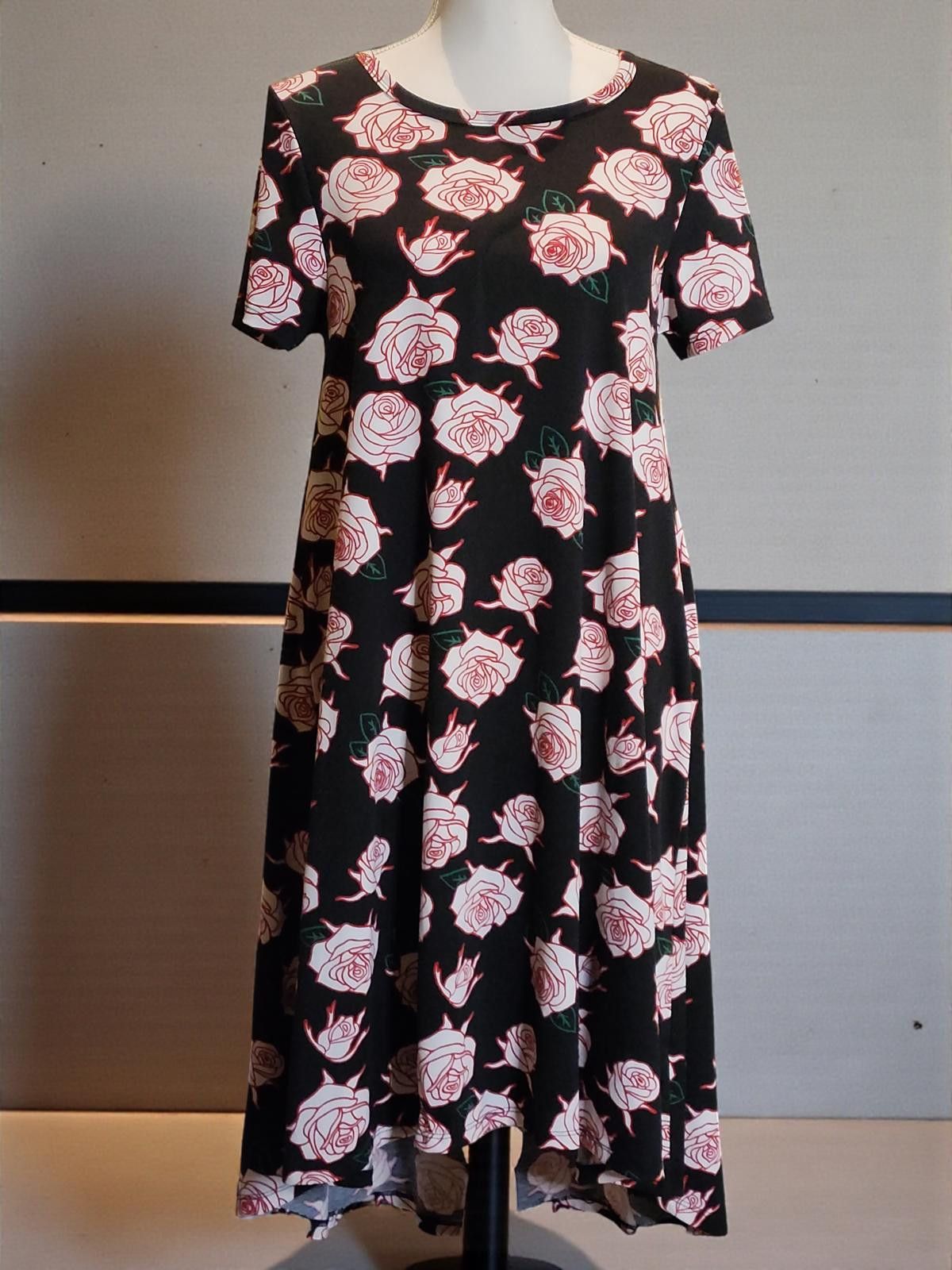 Other LuLaRoe Women's Midi Dress Size Small Black with Pink Rose Size S / US 4 / IT 40 - 3 Thumbnail
