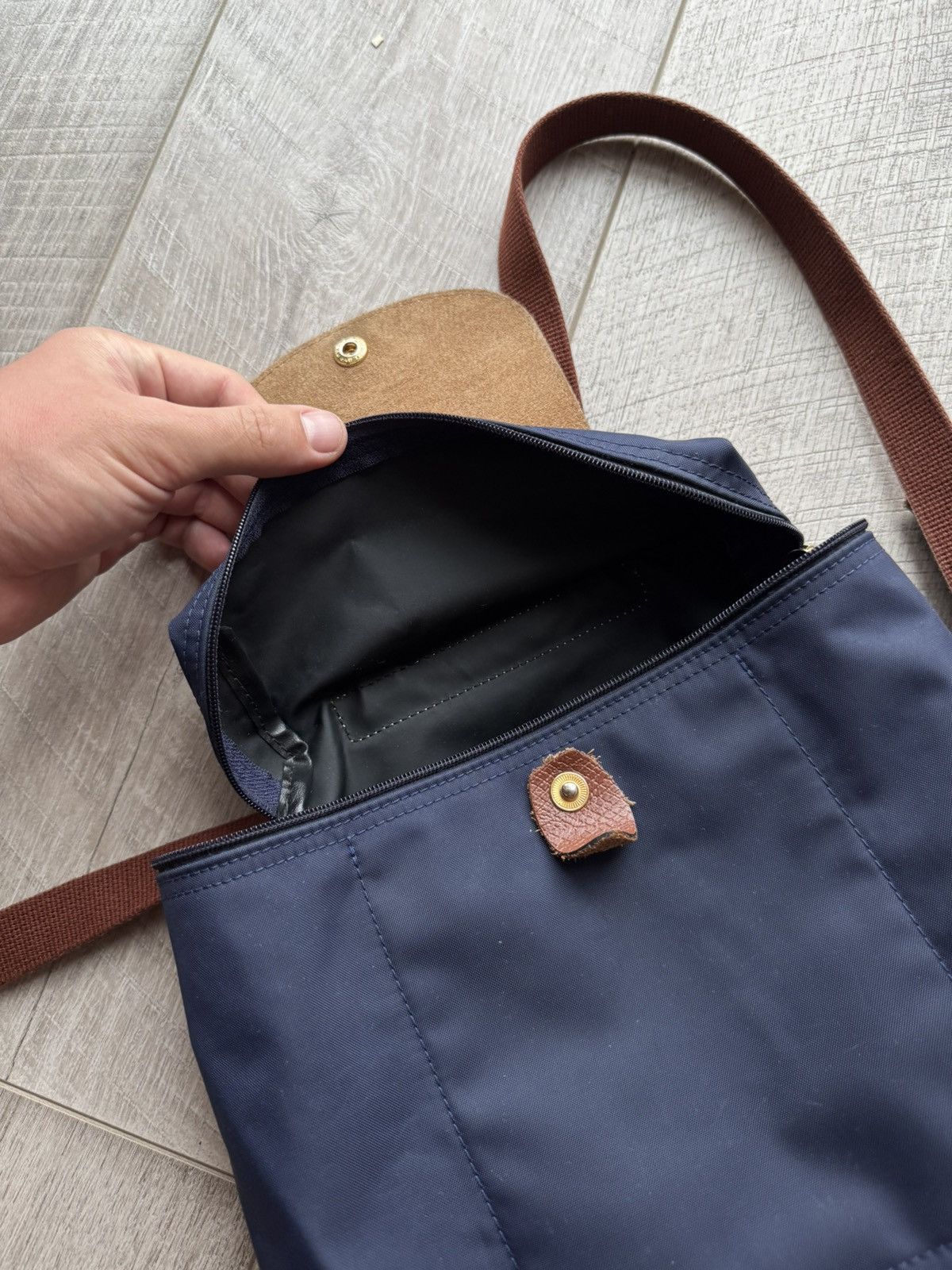 Longchamp Longchamp Le Pliage Navy Brown Blue Nylon Backpack USED Size ONE SIZE - 19 Thumbnail