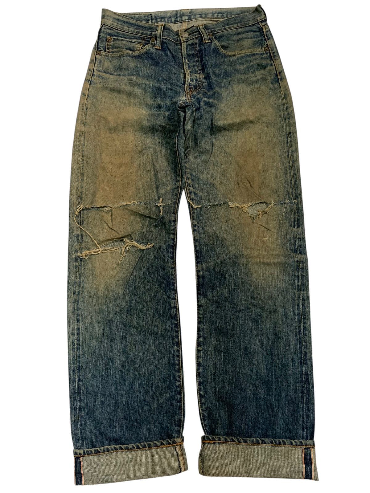 If Six Was Nine × Japanese Brand RARE💥ACOUSTIC SELVEDGE FADED&RUSTY JAPANESE DISTRESSED DENIM Size US 31 - 5 Thumbnail