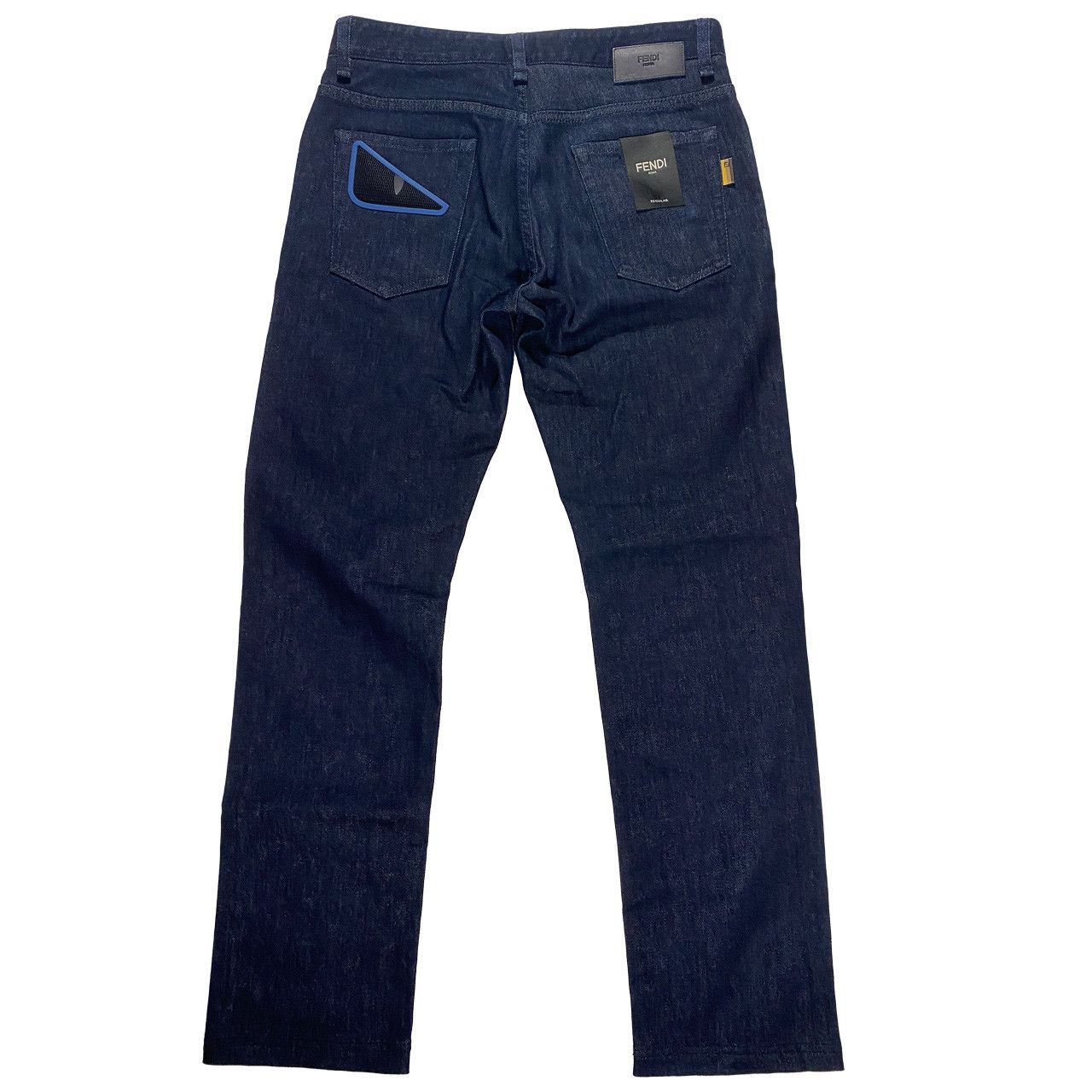 image of Fendi Monster Eye Slim Fit Dark Wash Jeans 30X29 in Dark Blue Wash, Men's