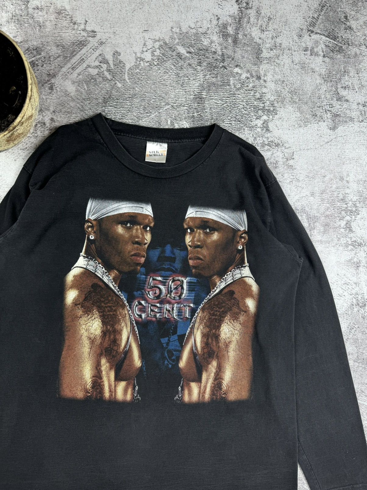 50 Cent Vintage 50 Cent Rap 90S Faded Silk Stars Longsleeve T Shirt Size US L / EU 52-54 / 3 - 4 Thumbnail