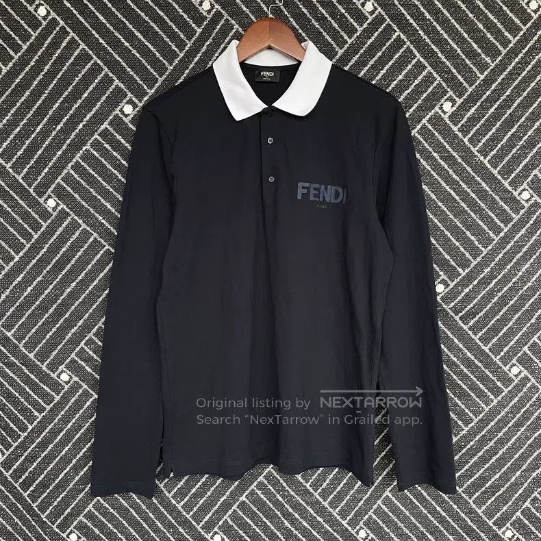 Fendi Fendi Logo-print long-sleeve shirt men's polo shirt, navy Size US M / EU 48-50 / 2 - 1 Thumbnail