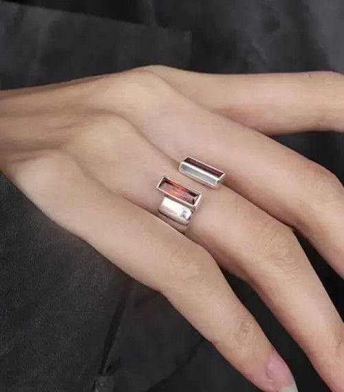 Jewelry Abstract Ring Red Stone Silver Modern Star Art Psychedelic Size ONE SIZE - 2 Thumbnail