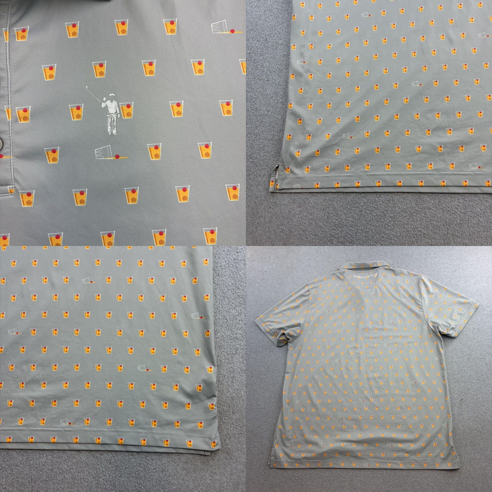 Vintage William Murray Polo Shirt Mens XL Gray Cocktail Print Golf Performance Adult Polo Short Sleeve Gray Cocktail Print Mens XL Size US XL / EU 56 / 4 - 8 Thumbnail