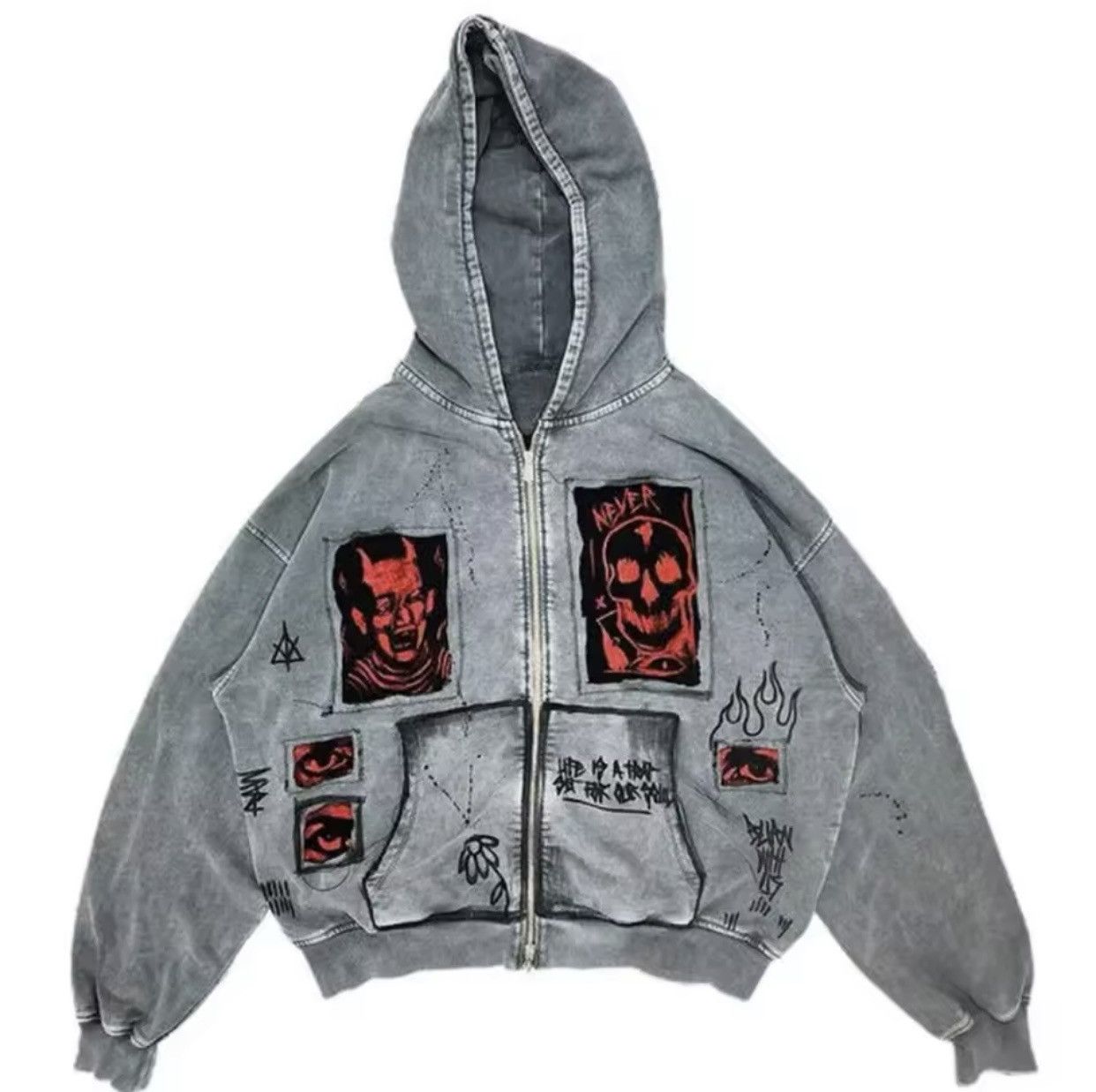 Other Letter Vintage Skull Pattern Print Oversized Hoodie Jacket Size US S / EU 44-46 / 1 - 5 Thumbnail