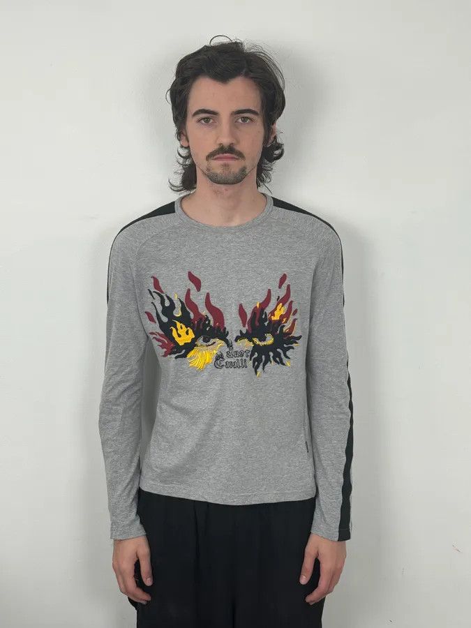Just Cavalli AW2004 Cavalli Grey Flames Embroidered Longsleeve Size US S / EU 44-46 / 1 - 2 Thumbnail