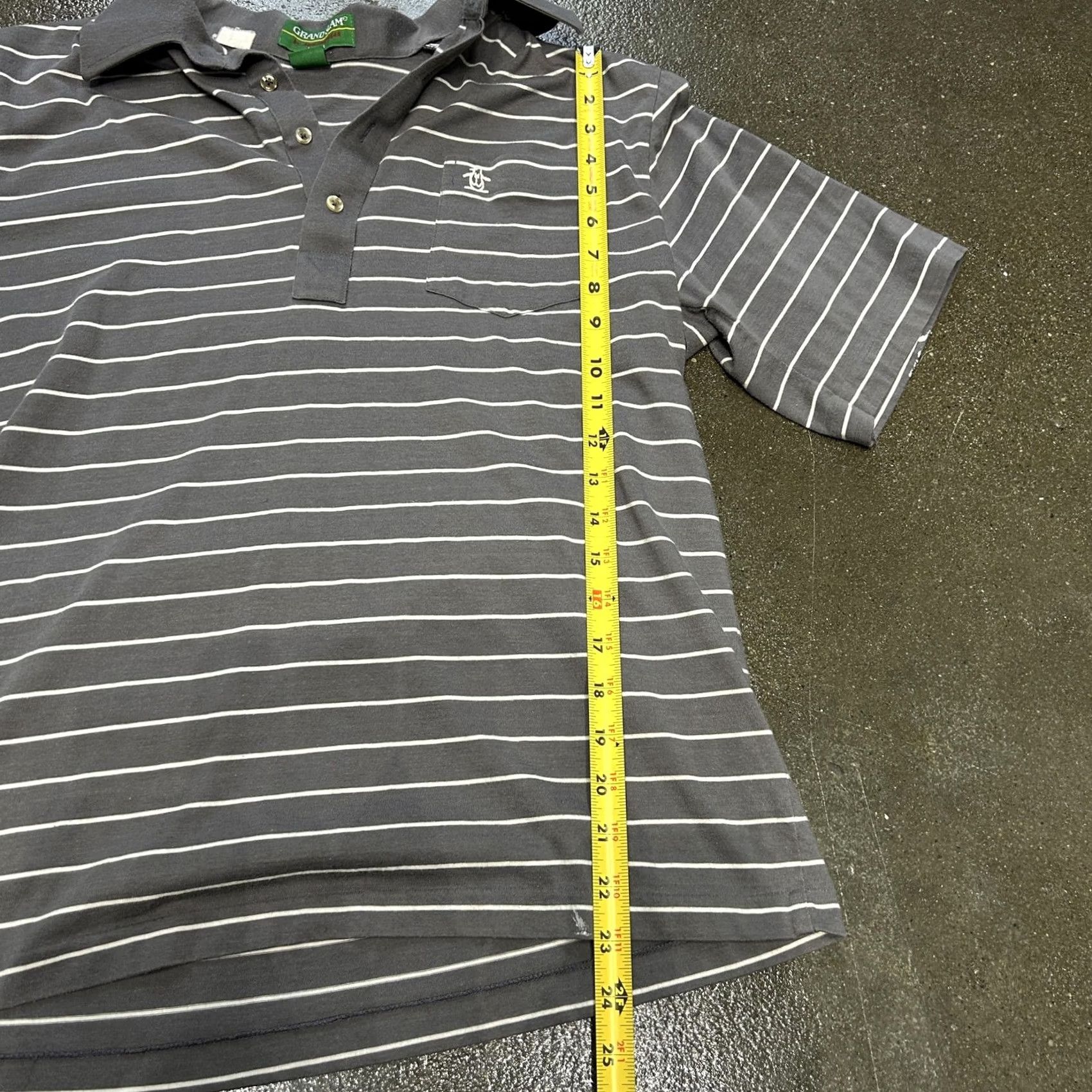 Vintage VINTAGE Grand Slam Polo Shirt Mens Large Gray Striped Pocket Golf Munsingwear Size US L / EU 52-54 / 3 - 4 Thumbnail