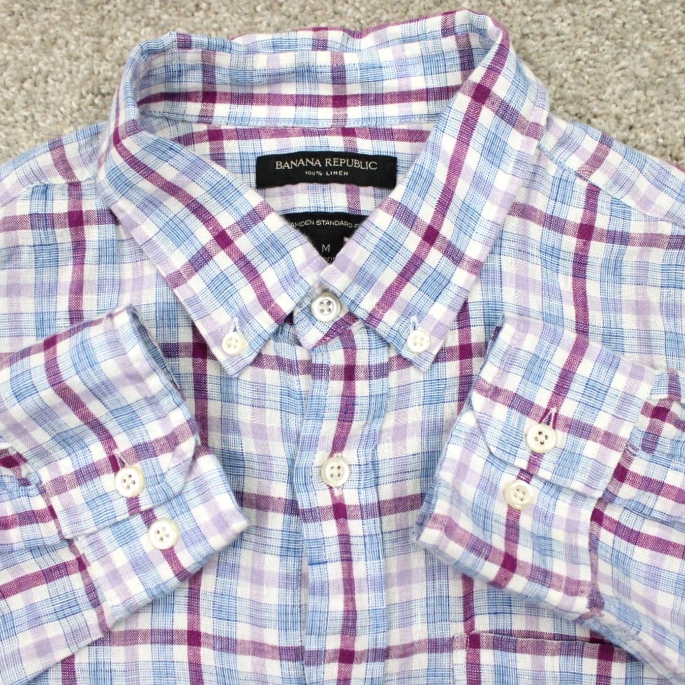 Banana Republic Banana Republic Shirt Mens Medium Red/Blue 100% Linen L/S Button-Up Plaid Casual Preppy Vintage: No, Regular Fit? Size US M / EU 48-50 / 2 - 2 Thumbnail