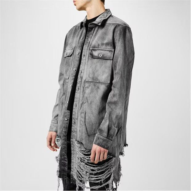 Rick Owens o1g2r1mq0624 Fringed Over shirts in Grey & Black Size US M / EU 48-50 / 2 - 3 Thumbnail
