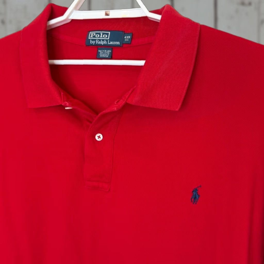 Polo Ralph Lauren Polo Ralph Lauren Polo Shirt Mens Big 4XB Red Long Sleeve Pique Classic Solid 100% Cotton Logo Big & Tall Size US XXL / EU 58 / 5 - 1 Thumbnail