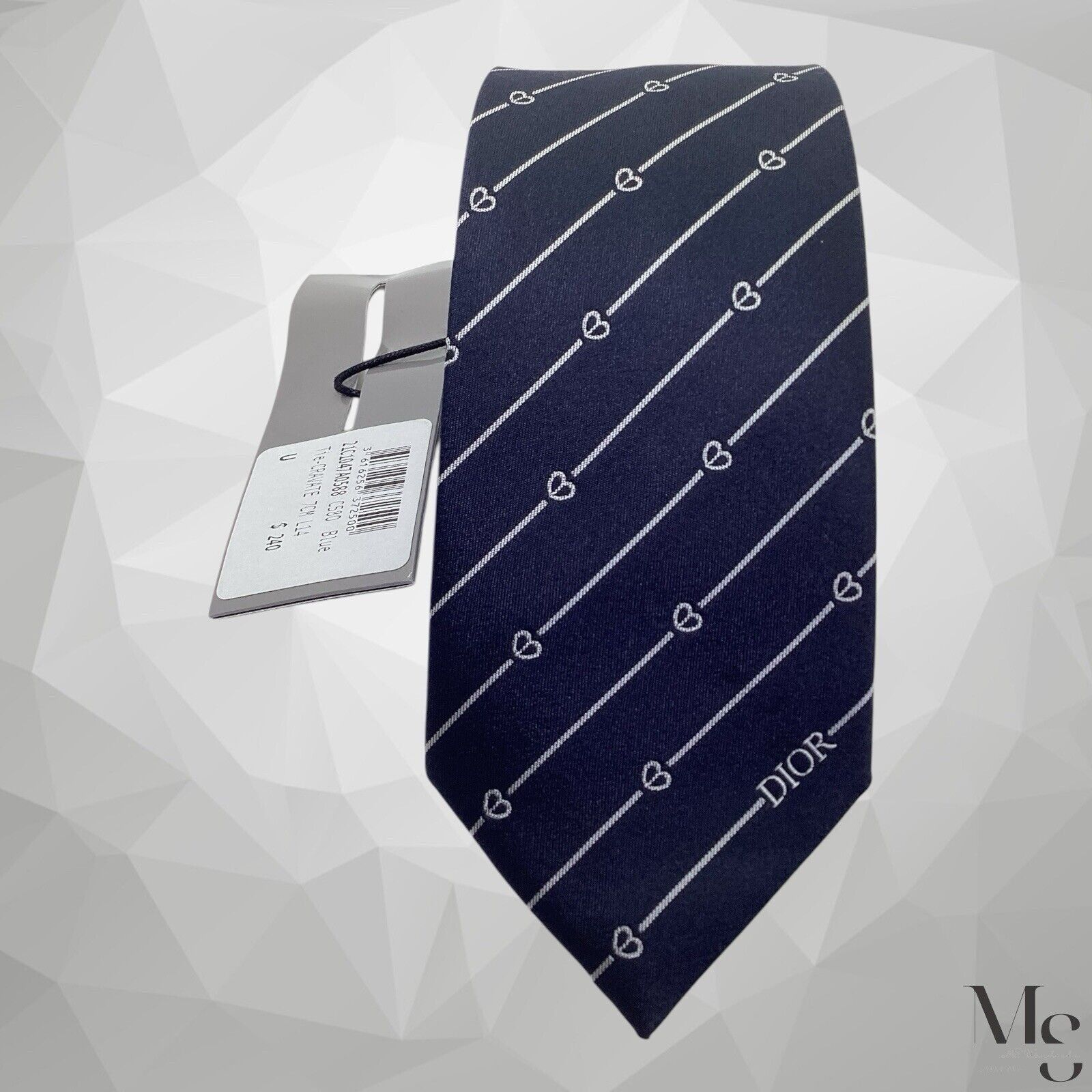 Dior $240 DIOR Blue Striped With Heart Print Silk Tie H.M In Ital Size ONE SIZE - 3 Thumbnail