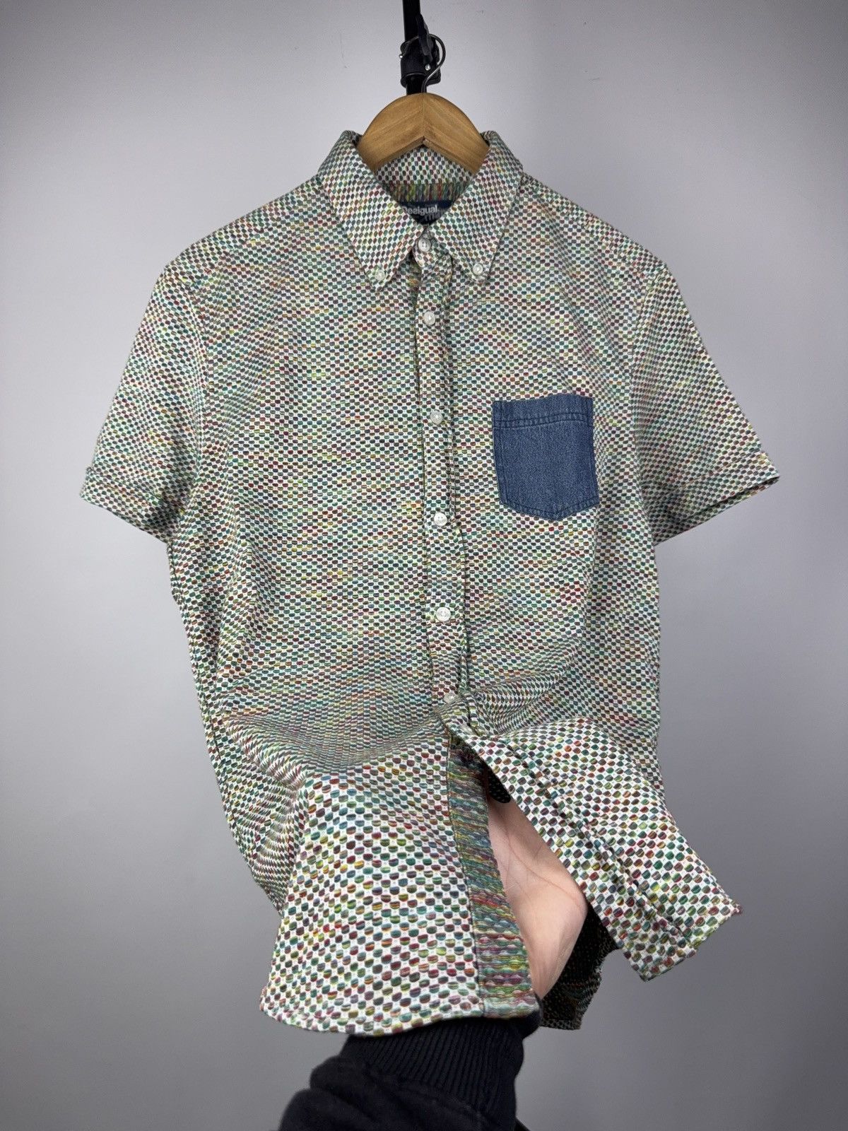 Desigual Retro 00s Desigual Mosaic Pattern Shirt With Denim Pocket M Size US M / EU 48-50 / 2 - 2 Thumbnail