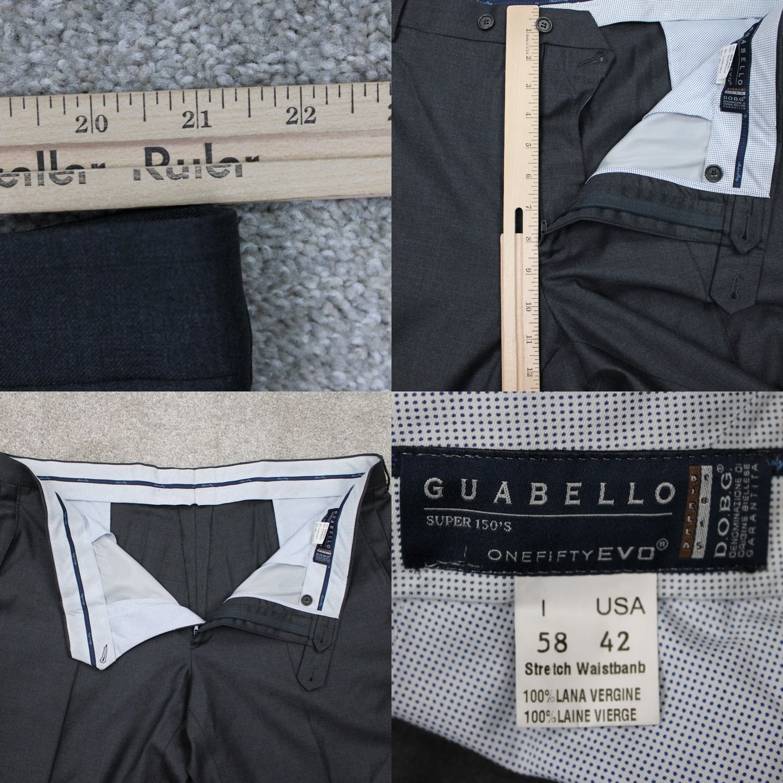 Vintage Guabello Pants Men 42 Gray Flat Front Wool 30" Inseam Dress Pants - Relaxed Fit, Solid, 100% Wool, Zip Closure, Machine Washable, Brand Guabello Size US 42 / EU 58 - 8 Thumbnail