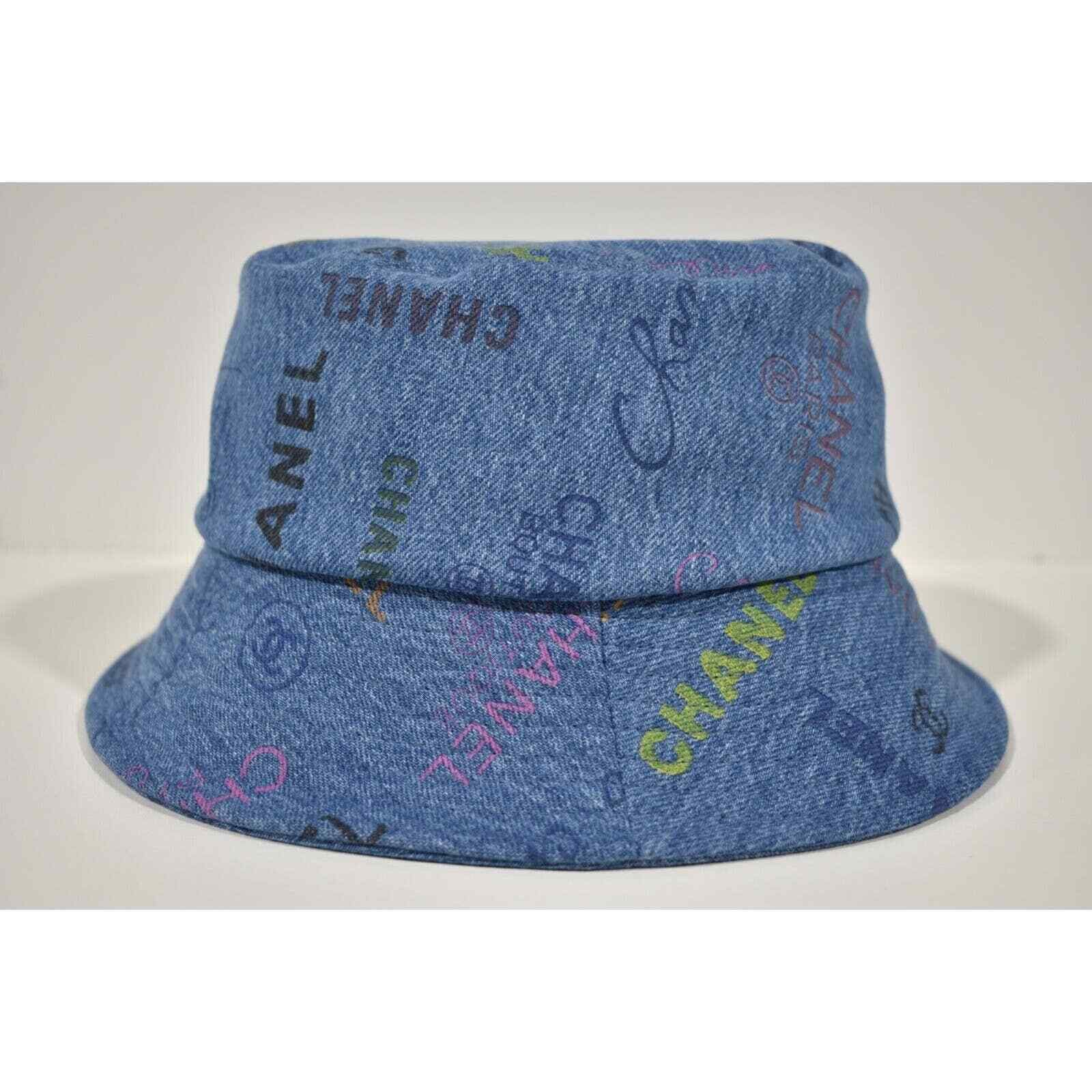 Chanel Chanel Denim Graffiti CC Logo Sun Cloche Bucket Hat Small S Size ONE SIZE - 5 Thumbnail
