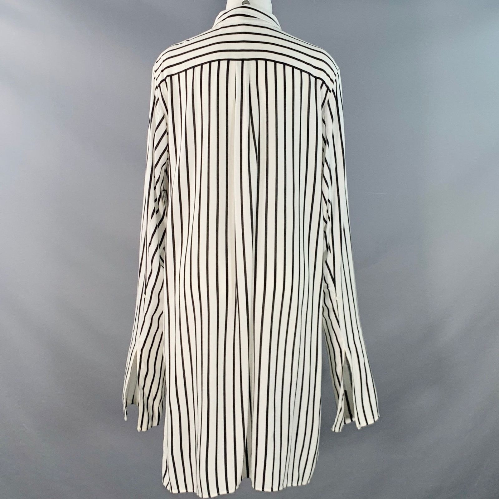 McQ Alexander McQueen L Black White Viscose Stripe Tunic Shirt Size L / US 10 / IT 46 - 4 Thumbnail