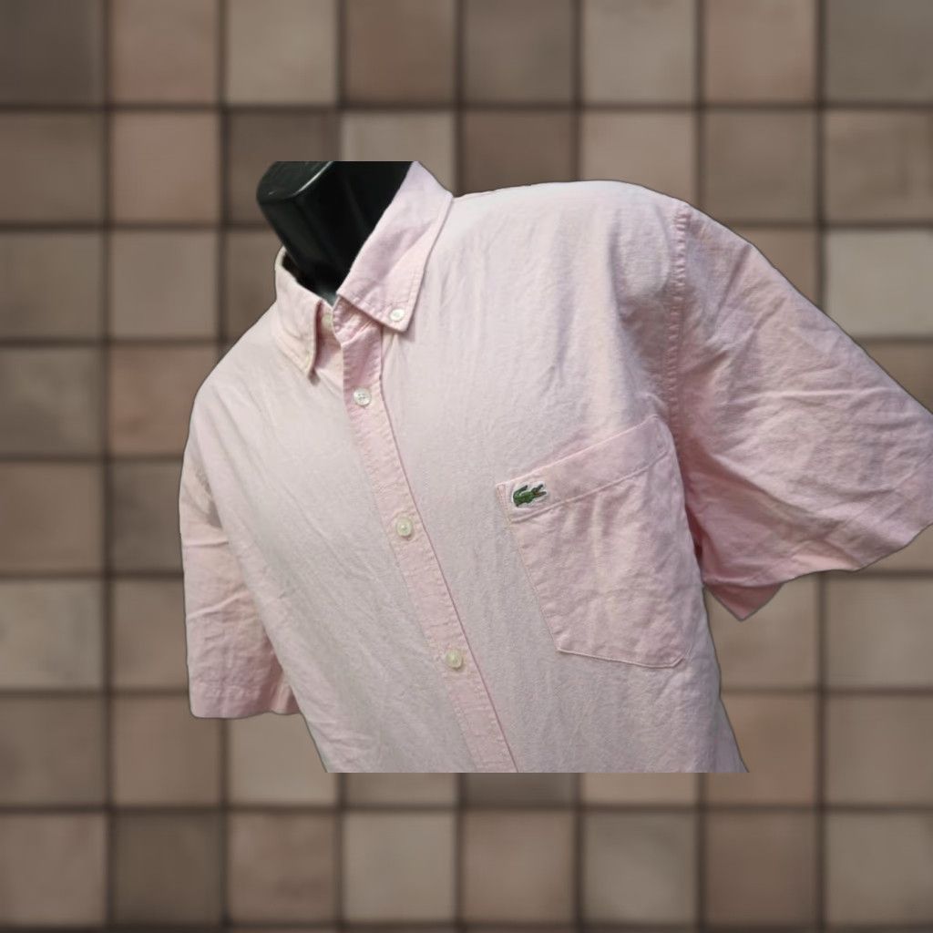Lacoste Alligator Shirt Mens Pink Short Sleeve Button Up Size 45 XL 2XL