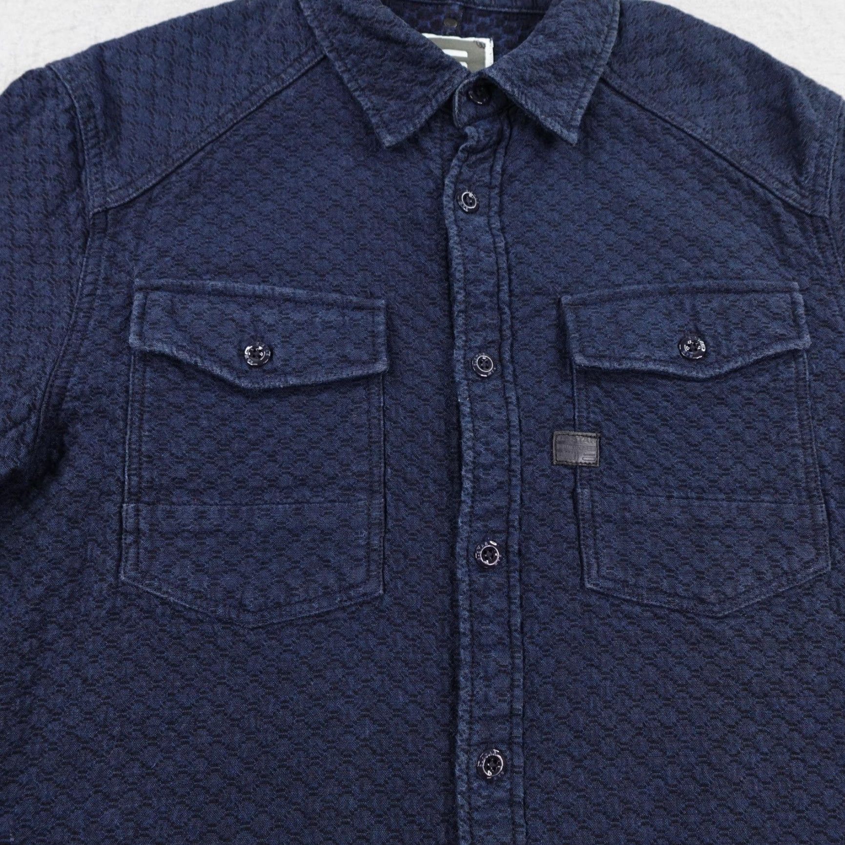 Vintage G-STAR RAW Shirt Mens M Blue Coban Textured Quilted Button-Up Geometric Outdoor Long Sleeve Pockets Mens Size US M / EU 48-50 / 2 - 3 Thumbnail