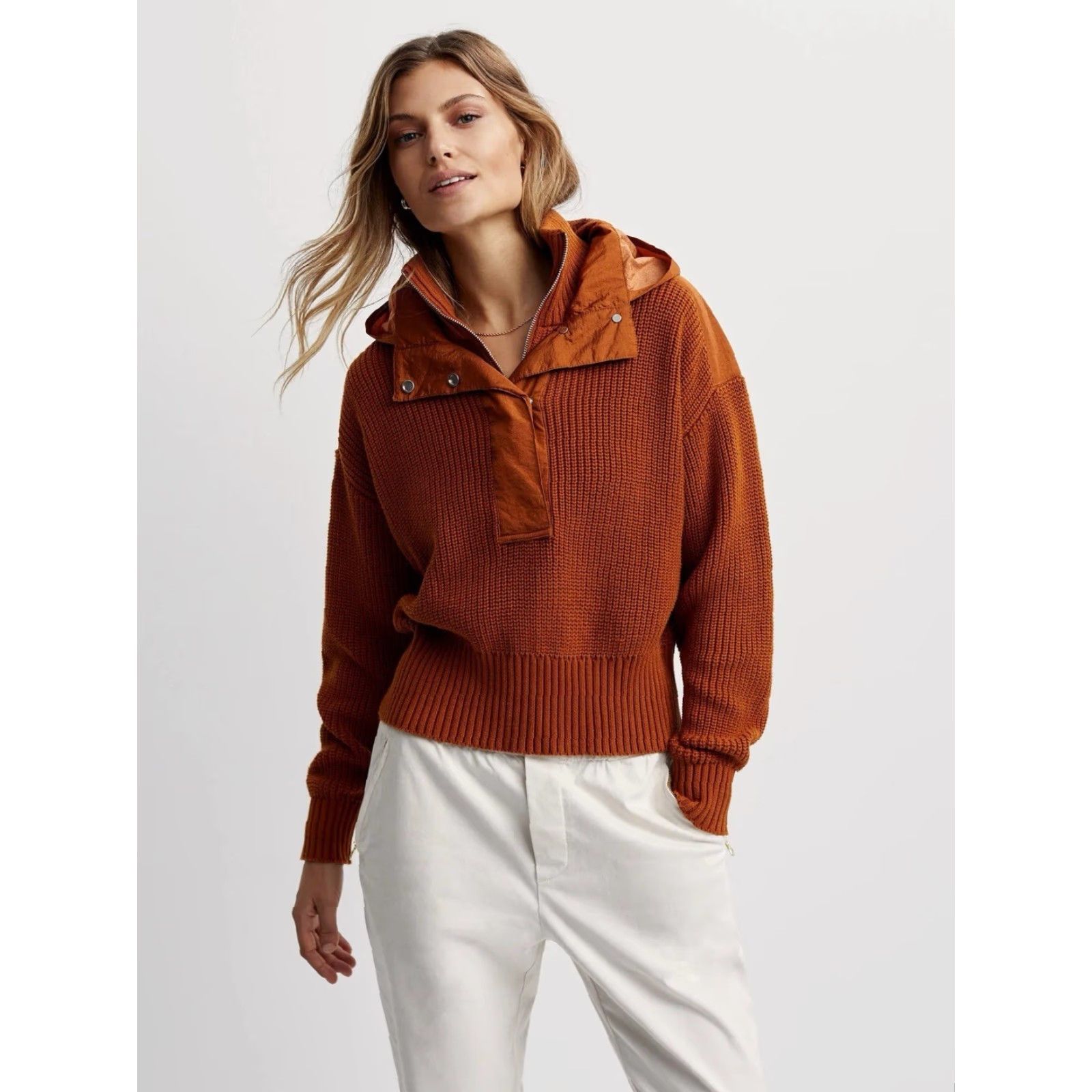 Varley VINTAGE Varley Carter Half Zip Knit- Caramel Cafe Mix XS Women Sweater Pullover Orange Cotton, Polyamide Knit Slim, Regular Fits Size XS / US 0-2 / IT 36-38 - 3 Thumbnail
