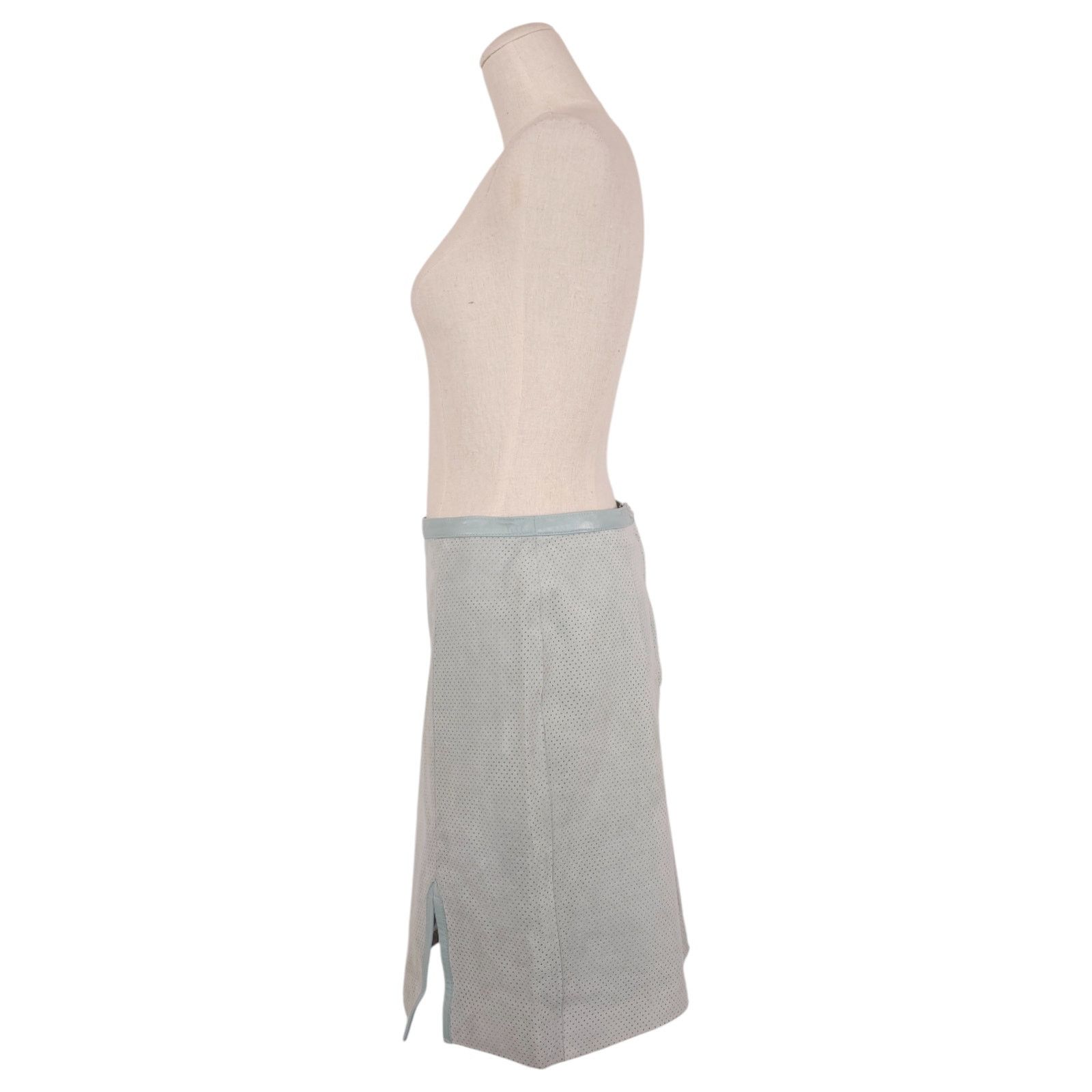 Other Vintage Paolo Santini Perforated Suede Leather Skirt Blue Size 29" - 3 Thumbnail