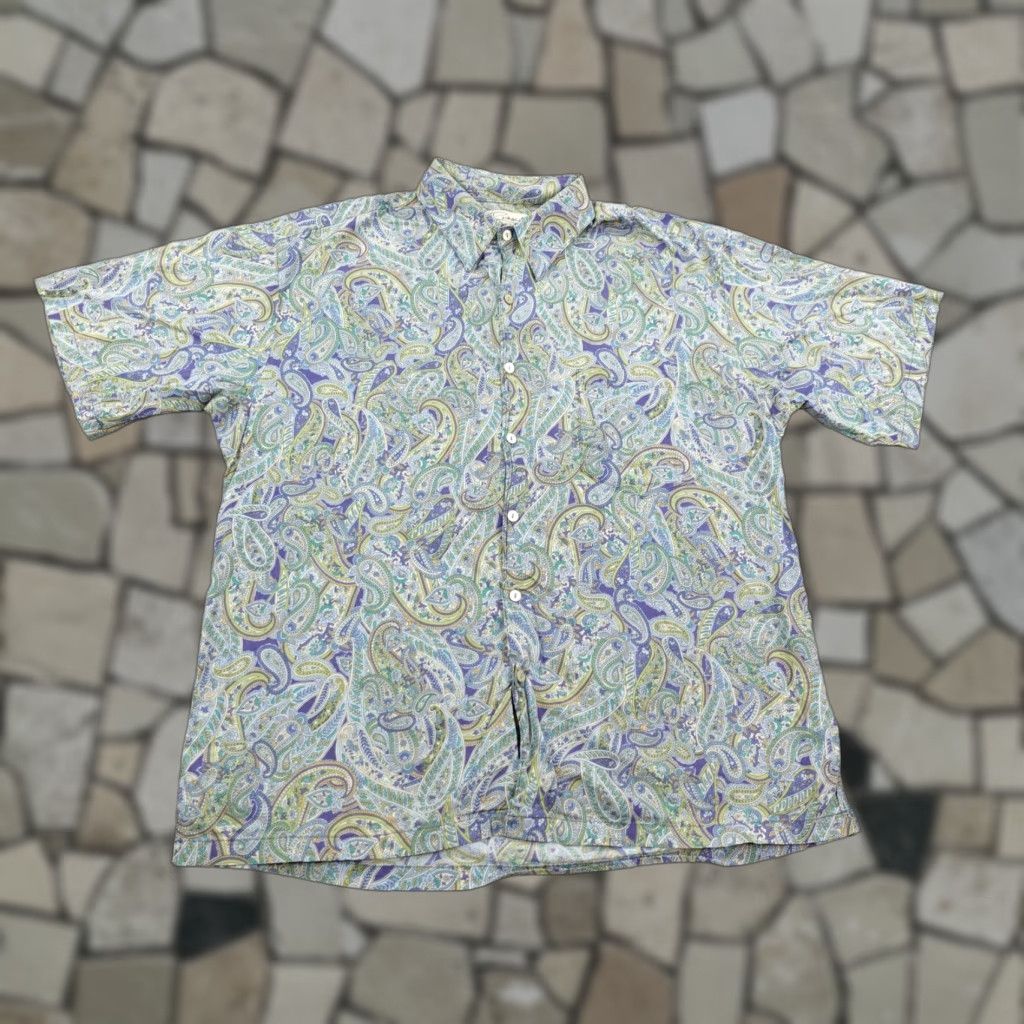 Tori Richard VINTAGE Tori Richard Shirt Hawaiian Aloha Camp Button-Up Mens Large Blue Green Paisley Tropical Size US L / EU 52-54 / 3 - 1 Thumbnail