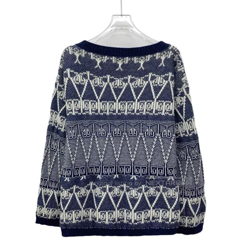 Chanel Chanel Blue geometric pattern inlaid cashmere V-neck long- Size XXS / US 00 / IT 34 - 2 Thumbnail