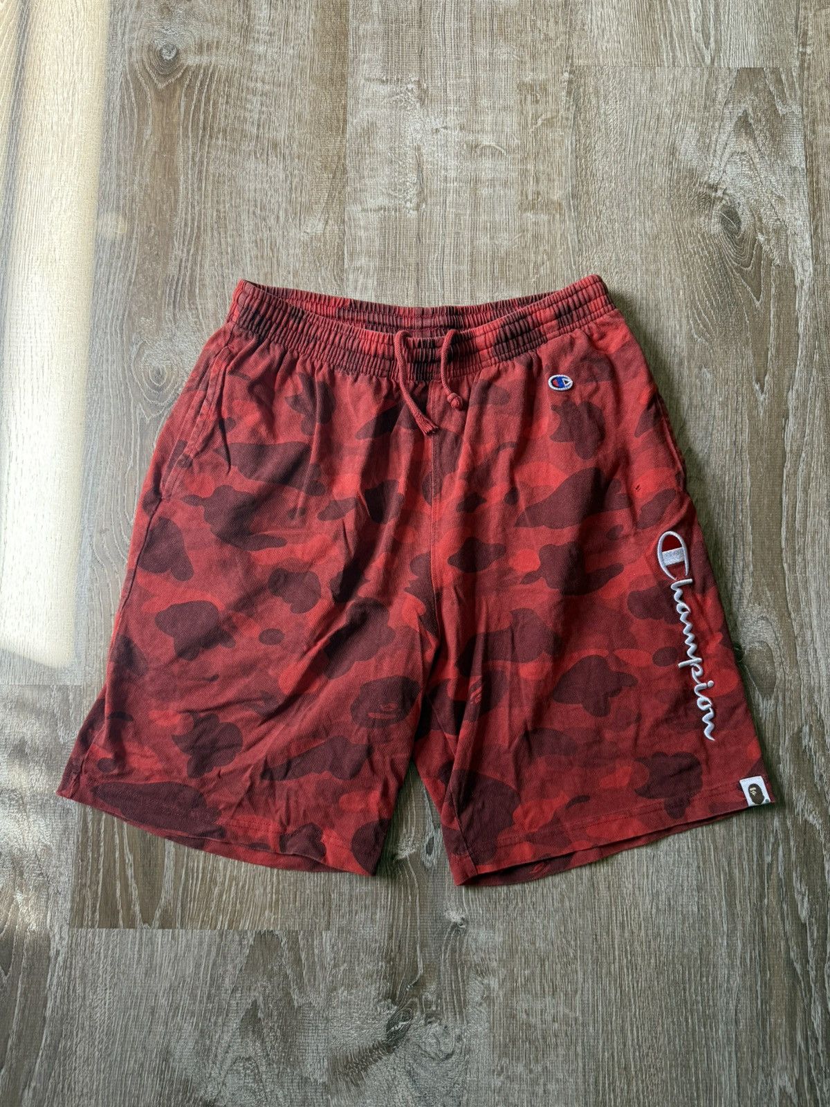 パンツ Champion BAPE Red camo スウェット ハーフパンツ