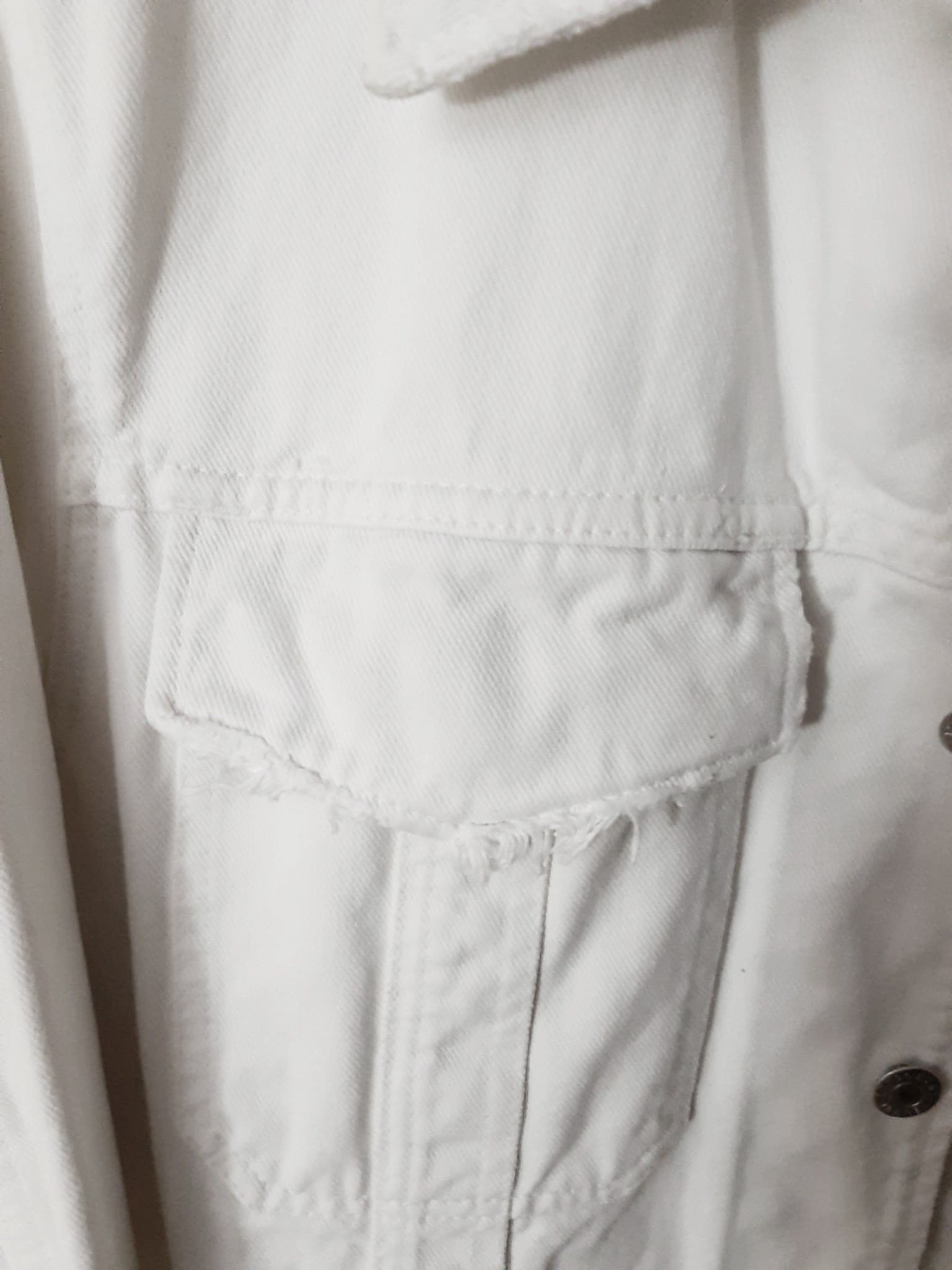 Helmut Lang SS 2004 White Broken Denim Concealed Jacket
