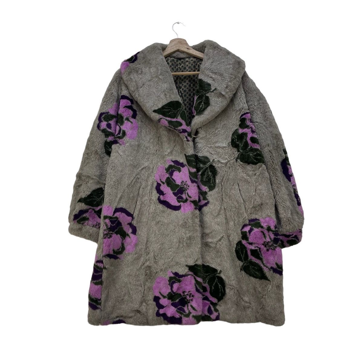 image of Italian Designers x Mink Fur Coat Anna Cristina Fullprint Mohair Long Coat Jacket in Purple, Women'