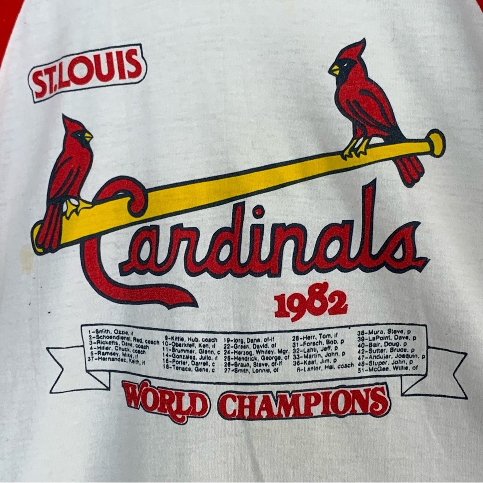 Vintage VINTAGE ST. LOUIS CARDINALS 1982 RINGER STYLE SHIRT SIZE LG Size US L / EU 52-54 / 3 - 3 Thumbnail