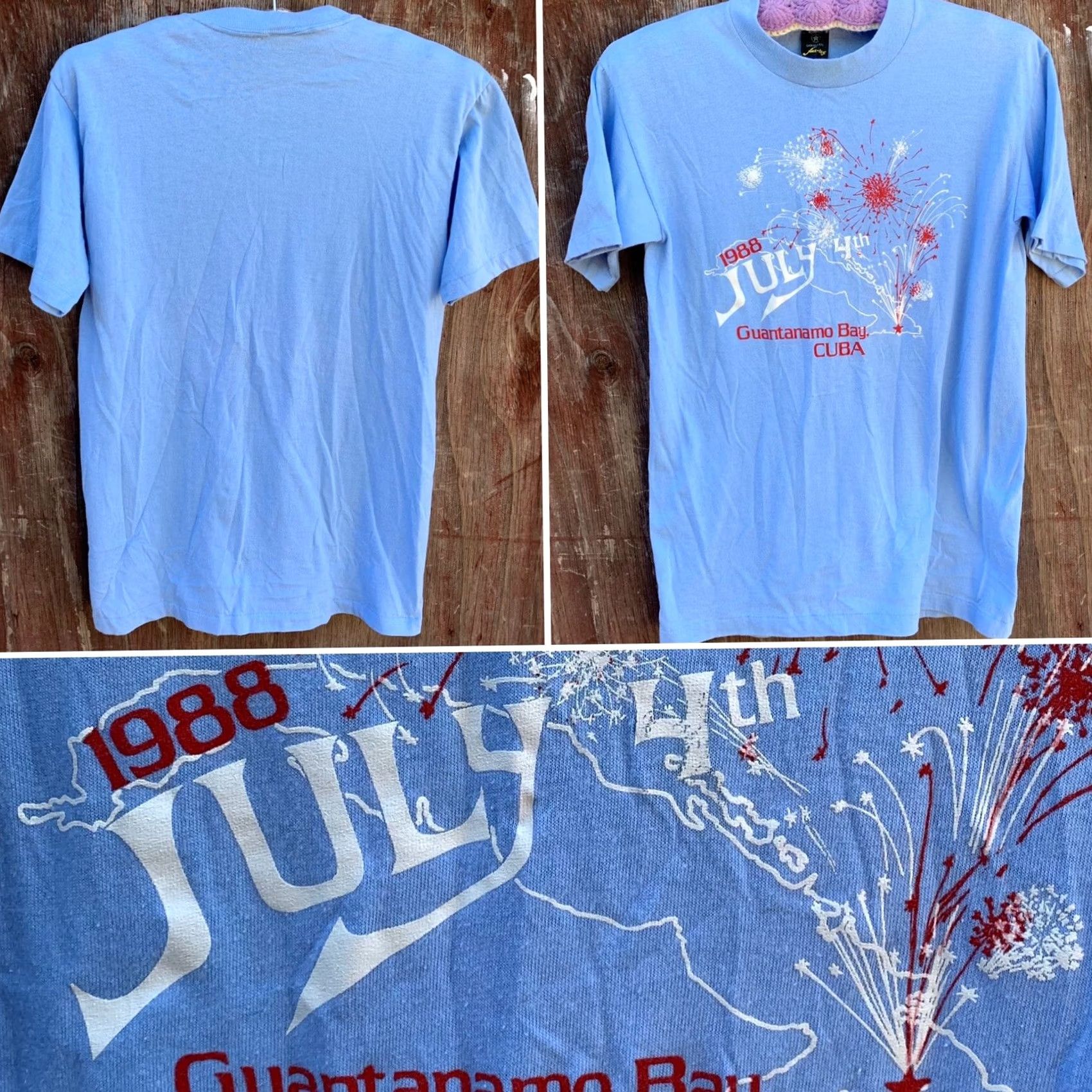Vintage VINTAGE July 4th Guantanamo Bay Cuba T-Shirt M 38-40 Blue Cotton Blend Aus-tex Mens 80s USA 4th Of July Graphic Print Single Stitch 1988 Size US M / EU 48-50 / 2 - 5 Thumbnail