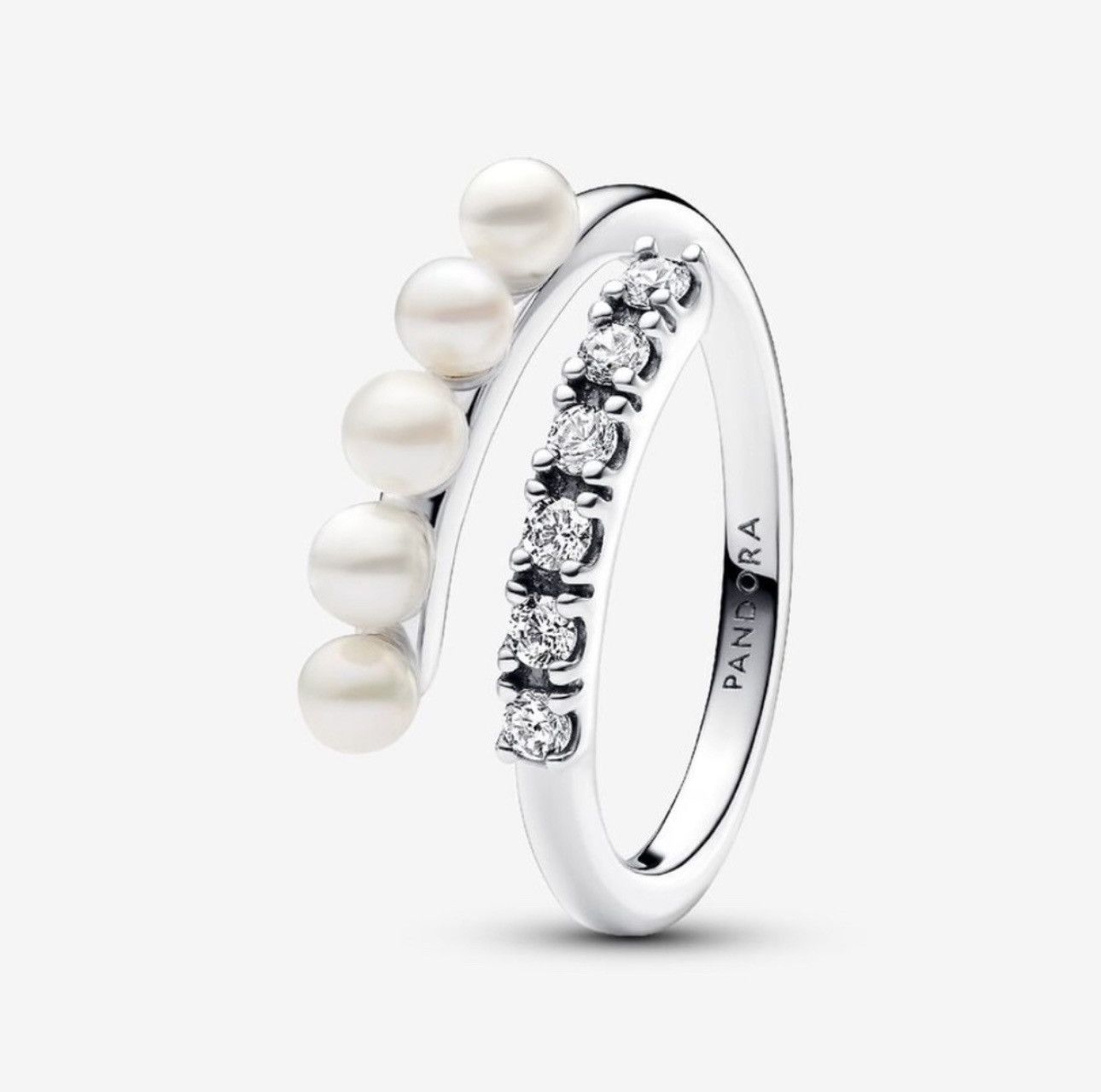 pandora Pandora Treated Freshwater Cultured Pearls & Pavé Open Ring Size ONE SIZE - 1 Thumbnail