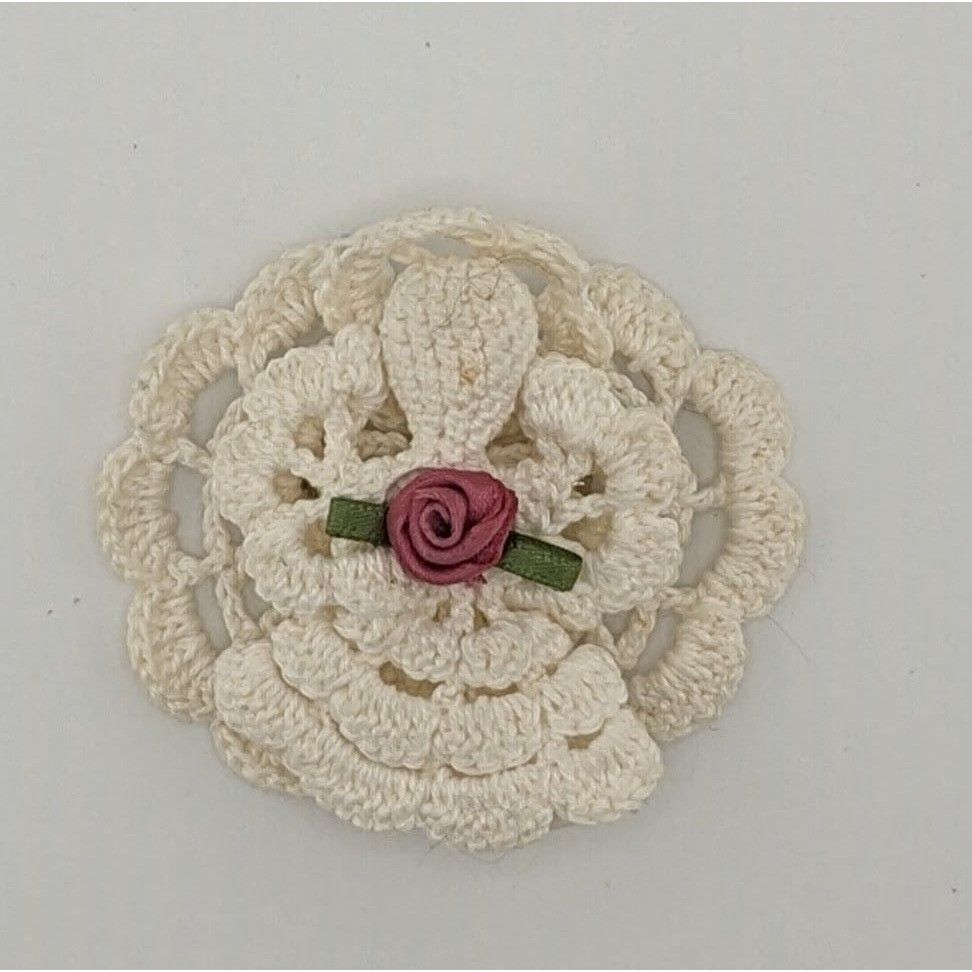 Other Vintage Handmade Crochet Angel Brooch With Ribbon Rose Accen Size ONE SIZE - 6 Thumbnail