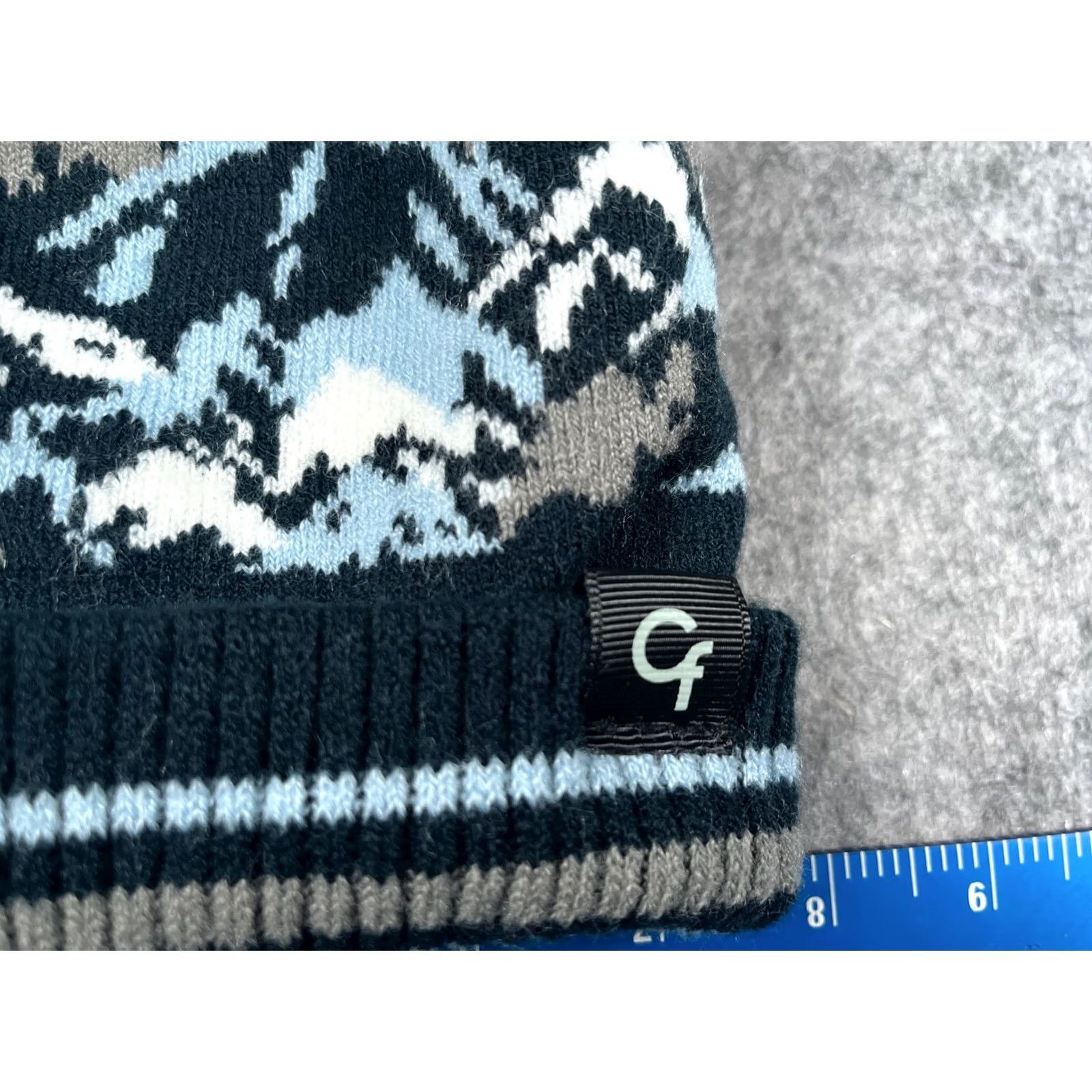 Vintage CF Beanie Beanie Adult One Size Blue White Gray Knit Acrylic Mountain AOP Ski Size ONE SIZE - 2 Thumbnail