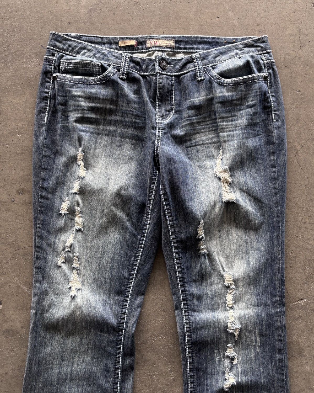 If Six Was Nine × KMRii × Le Grande Bleu (L.G.B.) 14th addiction Kmrii Style Trashed Flared Denim Jeans Size US 31 - 3 Thumbnail