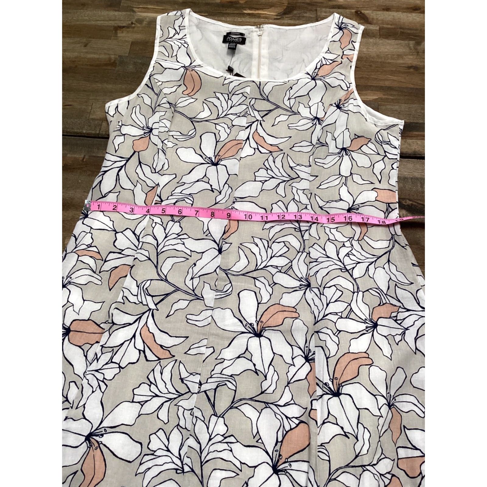 Jones New York Jones New York Linen Dress Women 12 Handkerchief Hem Sleeveless Floral Stone Combo Beige Knee Length A-Line Zip Placeholder? Size XL / US 12-14 / IT 48-50 - 6 Thumbnail