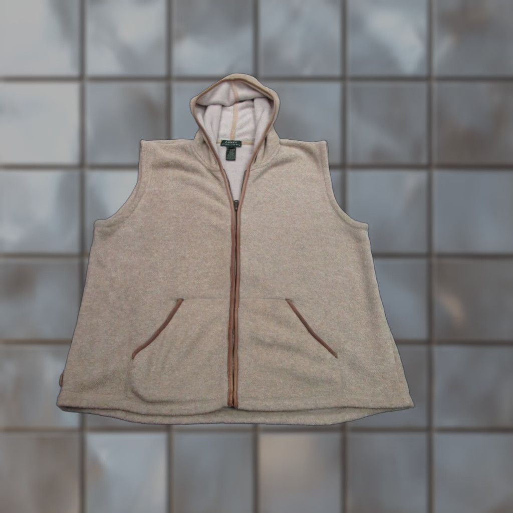 Ralph Lauren Lauren Ralph Lauren Vest Womens XLT Tall Beige Fleece Hooded Full Zip Pockets Size XL / US 12-14 / IT 48-50 - 1 Thumbnail