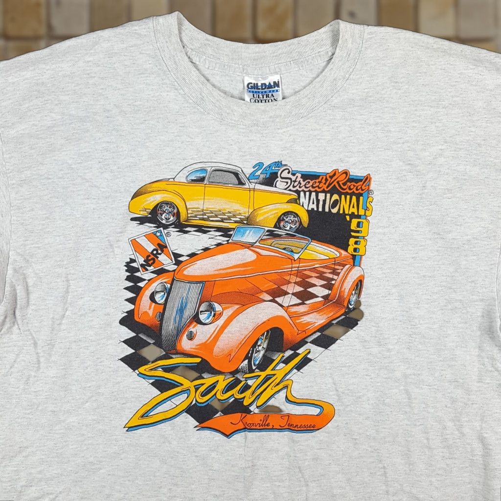 Gildan Vintage NSRA 90s Street Rod Classic Car Show Mens XL Hot Rod NASCAR T Shirt Gray Cotton Embroidered Logo Short Sleeve Crew Neck Gildan Size US XL / EU 56 / 4 - 1 Thumbnail